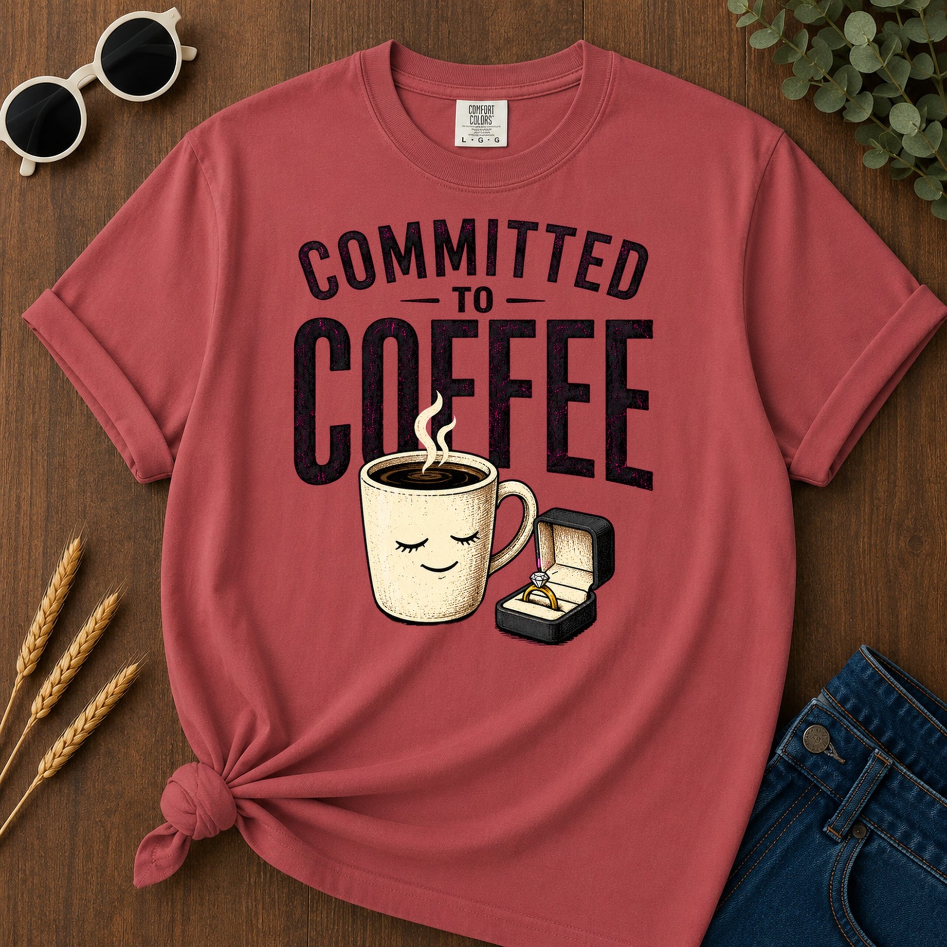 Committed To Coffee T-Shirt - Crimson