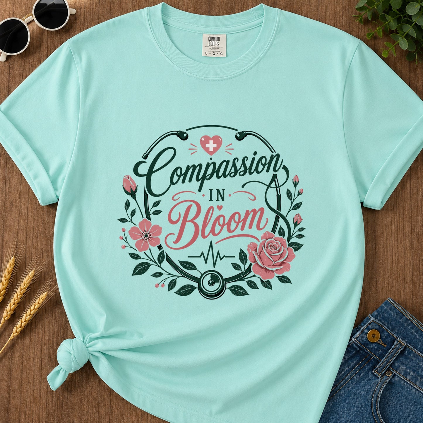 Compassion In Bloom T-Shirt - Chalky Mint