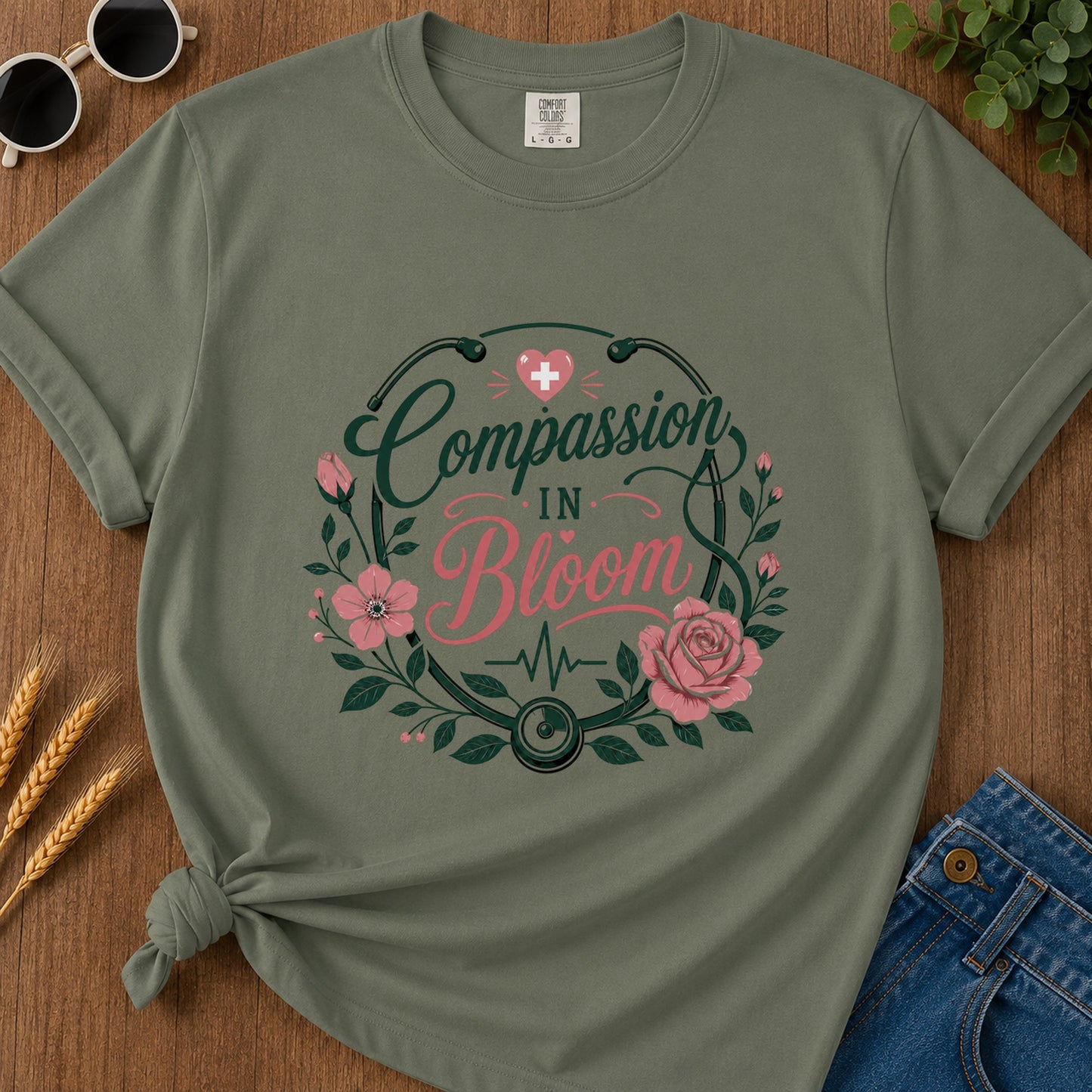 Compassion In Bloom T-Shirt - Moss