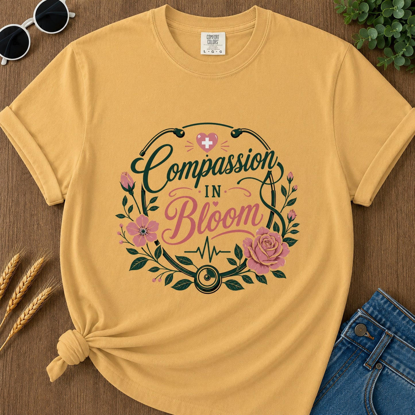 Compassion In Bloom T-Shirt - Mustard