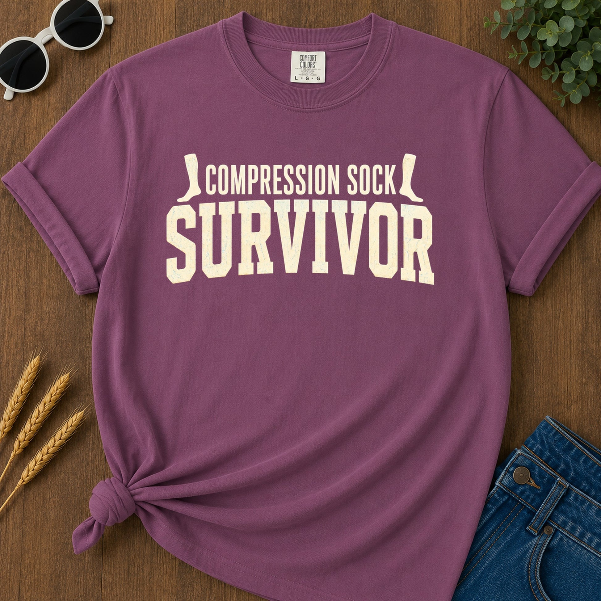 Compression Sock Survivor T-Shirt - Berry