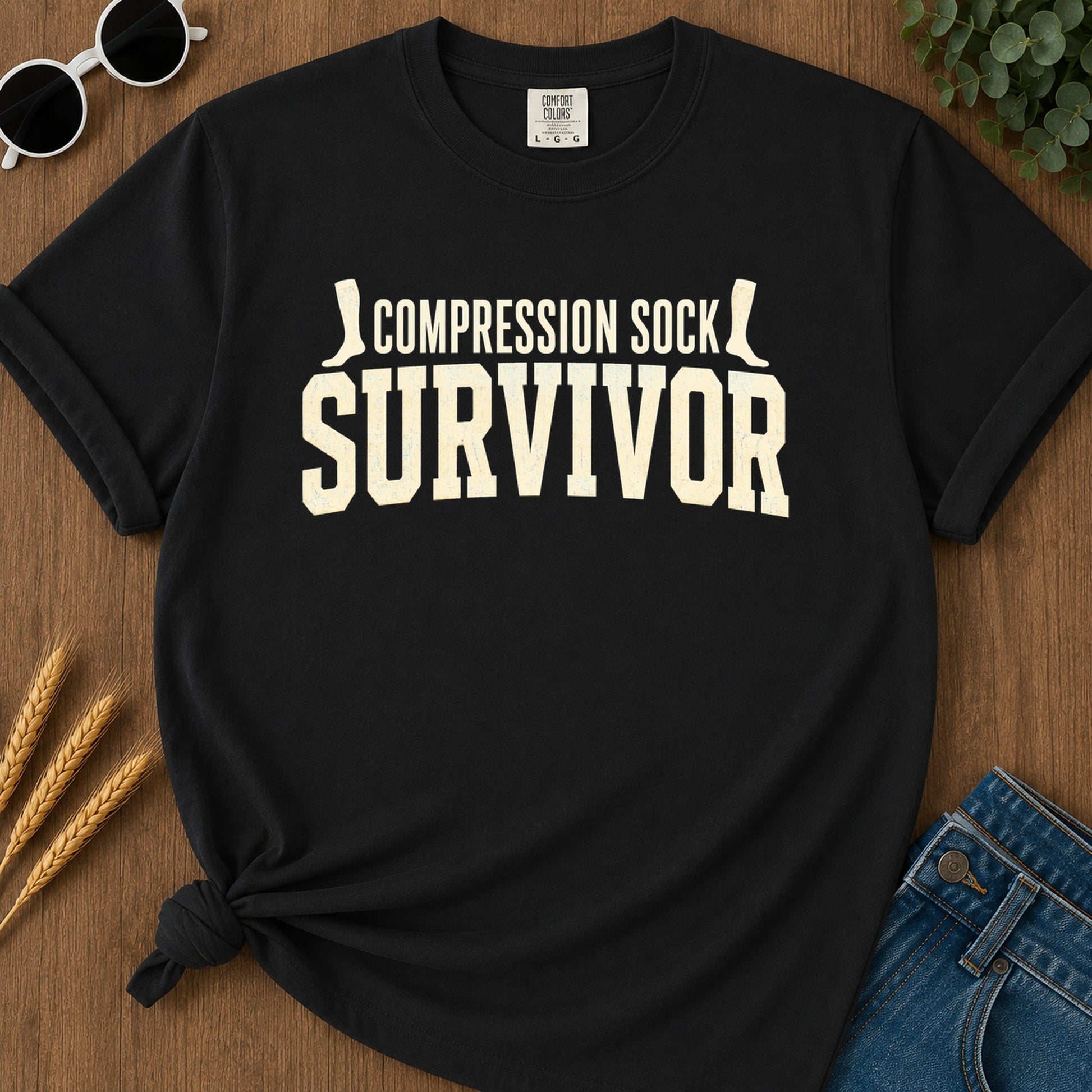 Compression Sock Survivor T-Shirt - Black