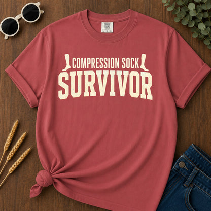 Compression Sock Survivor T-Shirt - Crimson