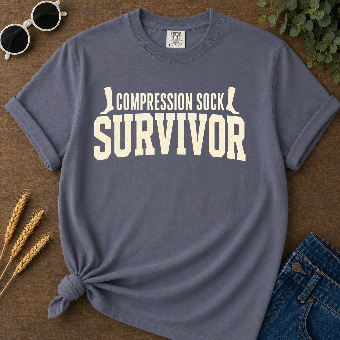 Compression Sock Survivor T-Shirt - Navy