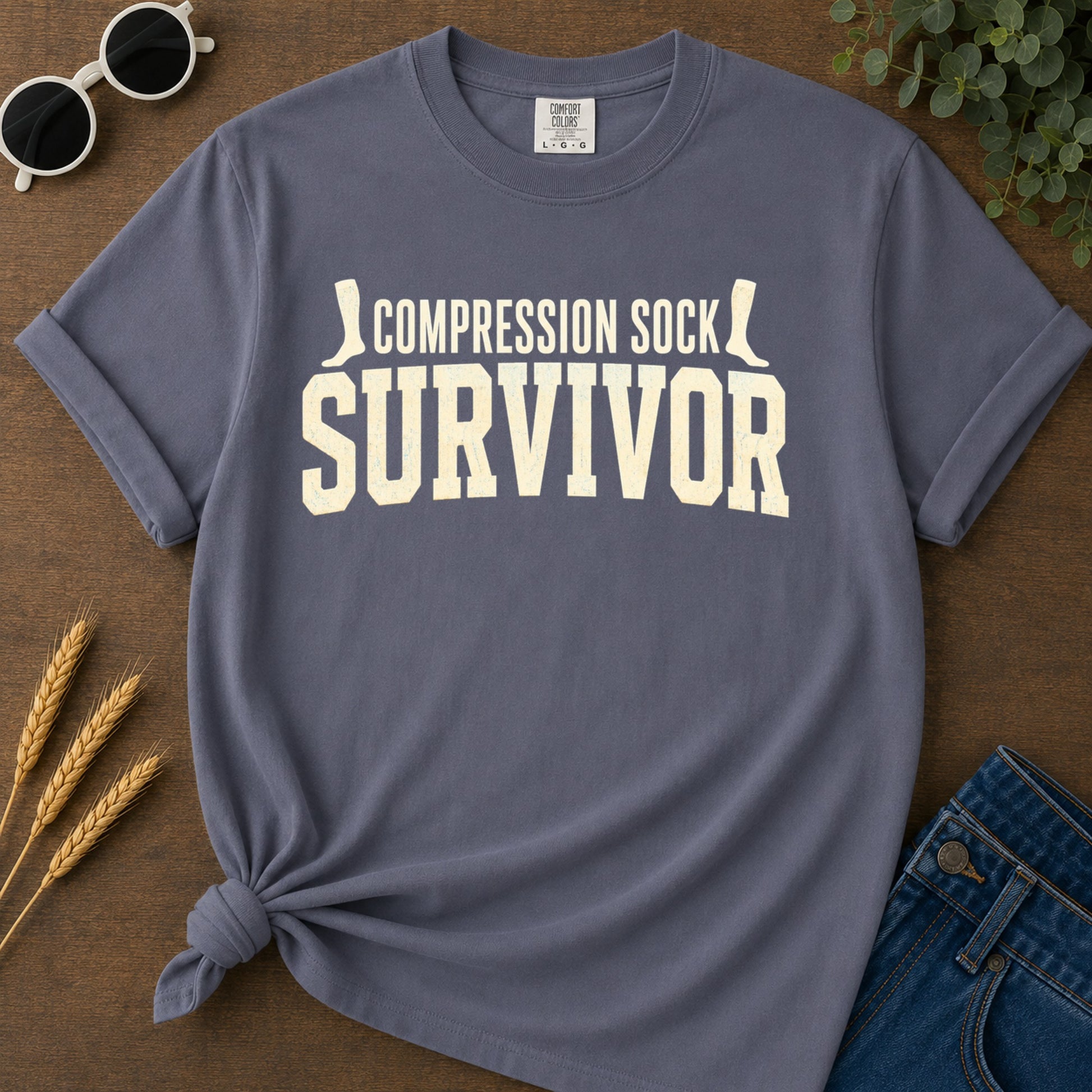 Compression Sock Survivor T-Shirt - Navy