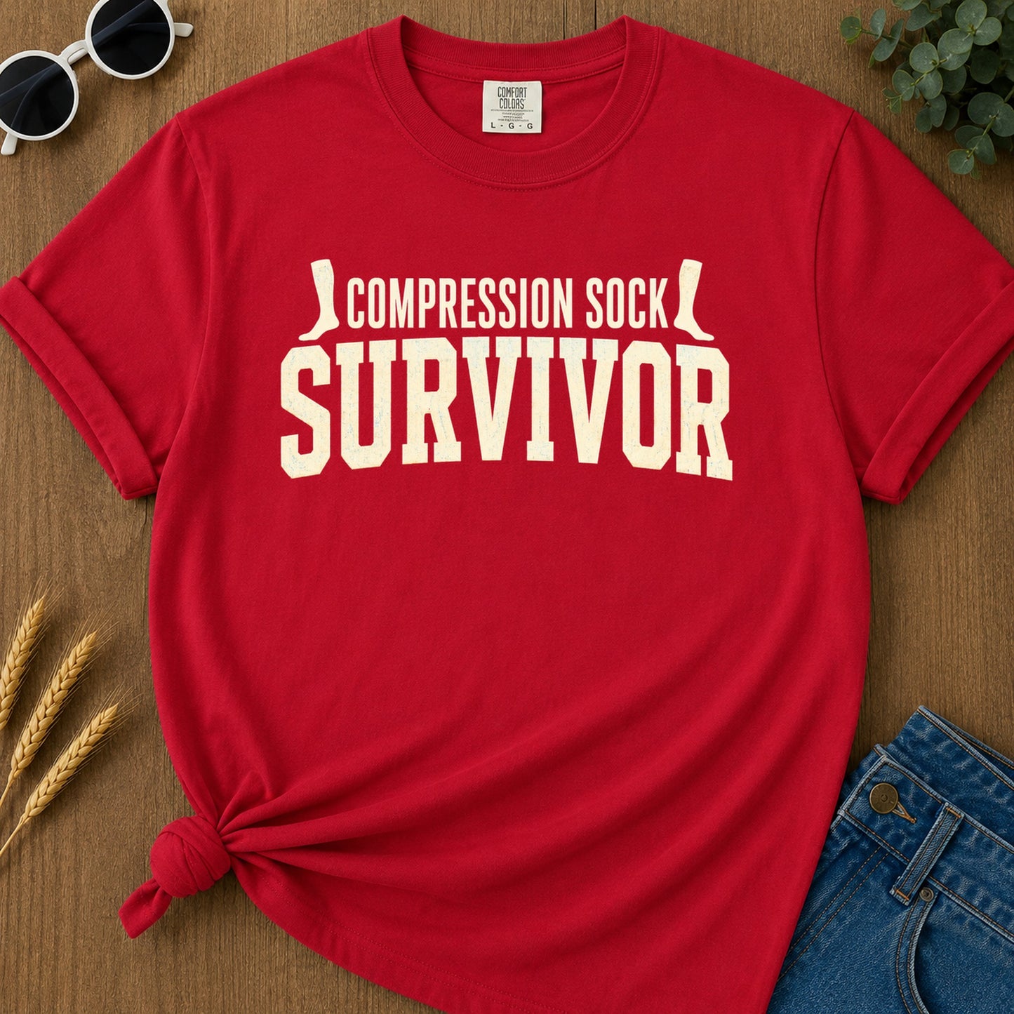 Compression Sock Survivor T-Shirt - Red