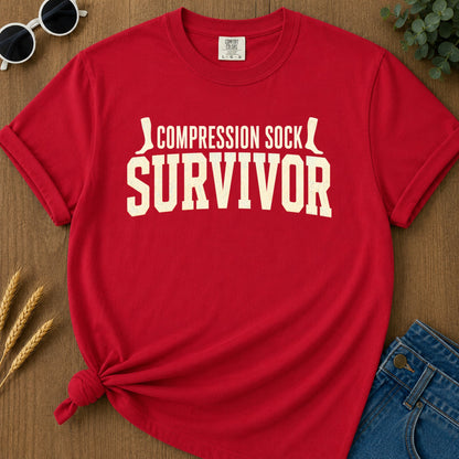 Compression Sock Survivor T-Shirt - Red