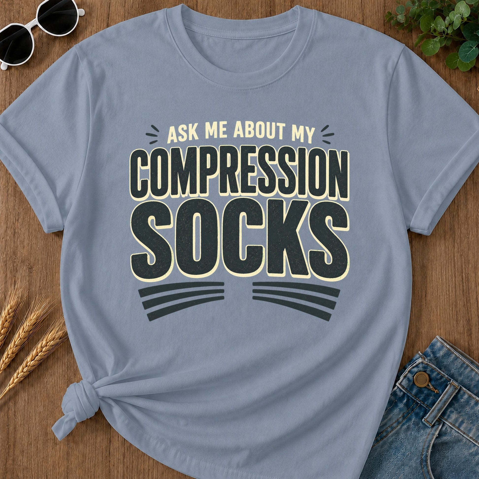 Compression Socks T-Shirt - Blue Jean