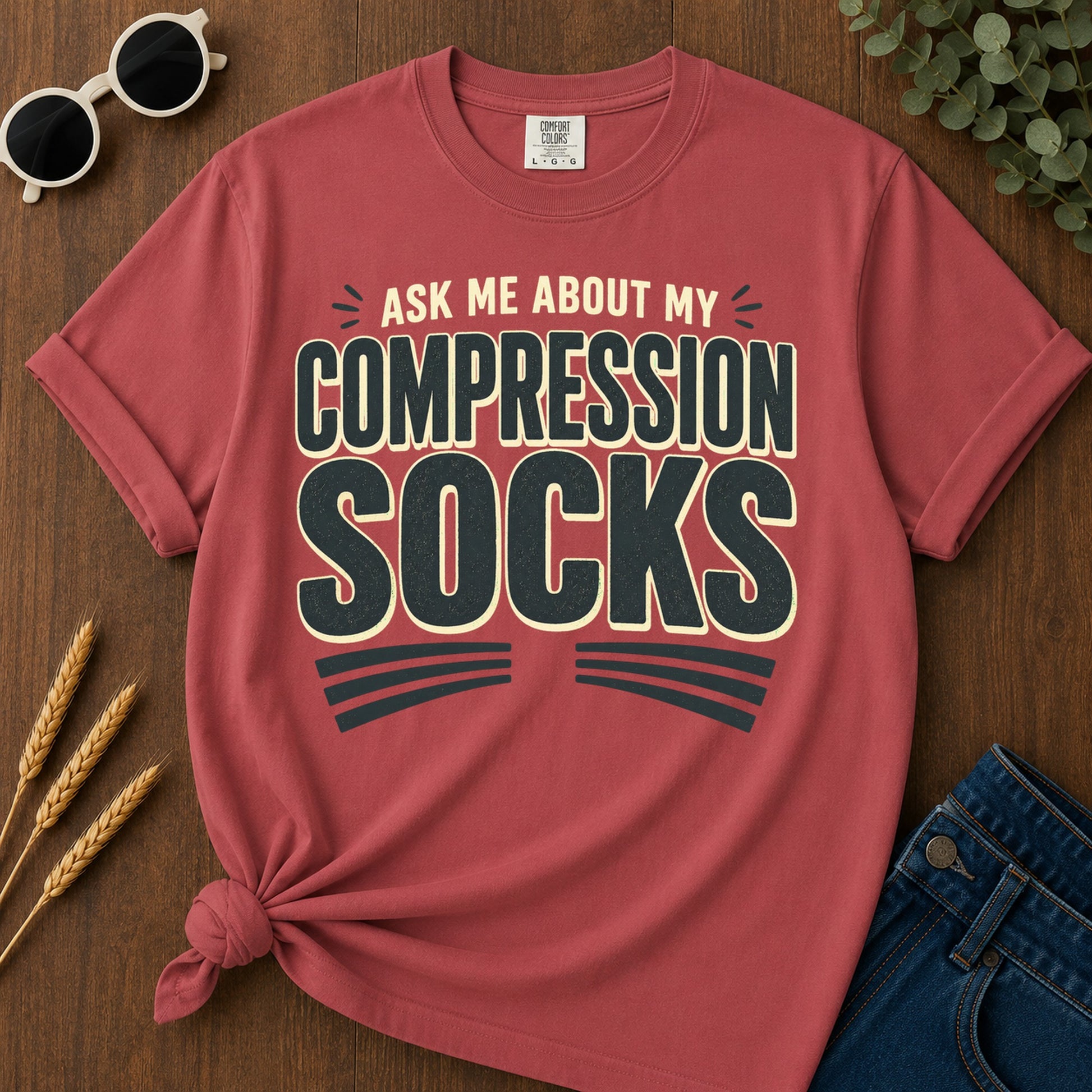 Compression Socks T-Shirt - Crimson