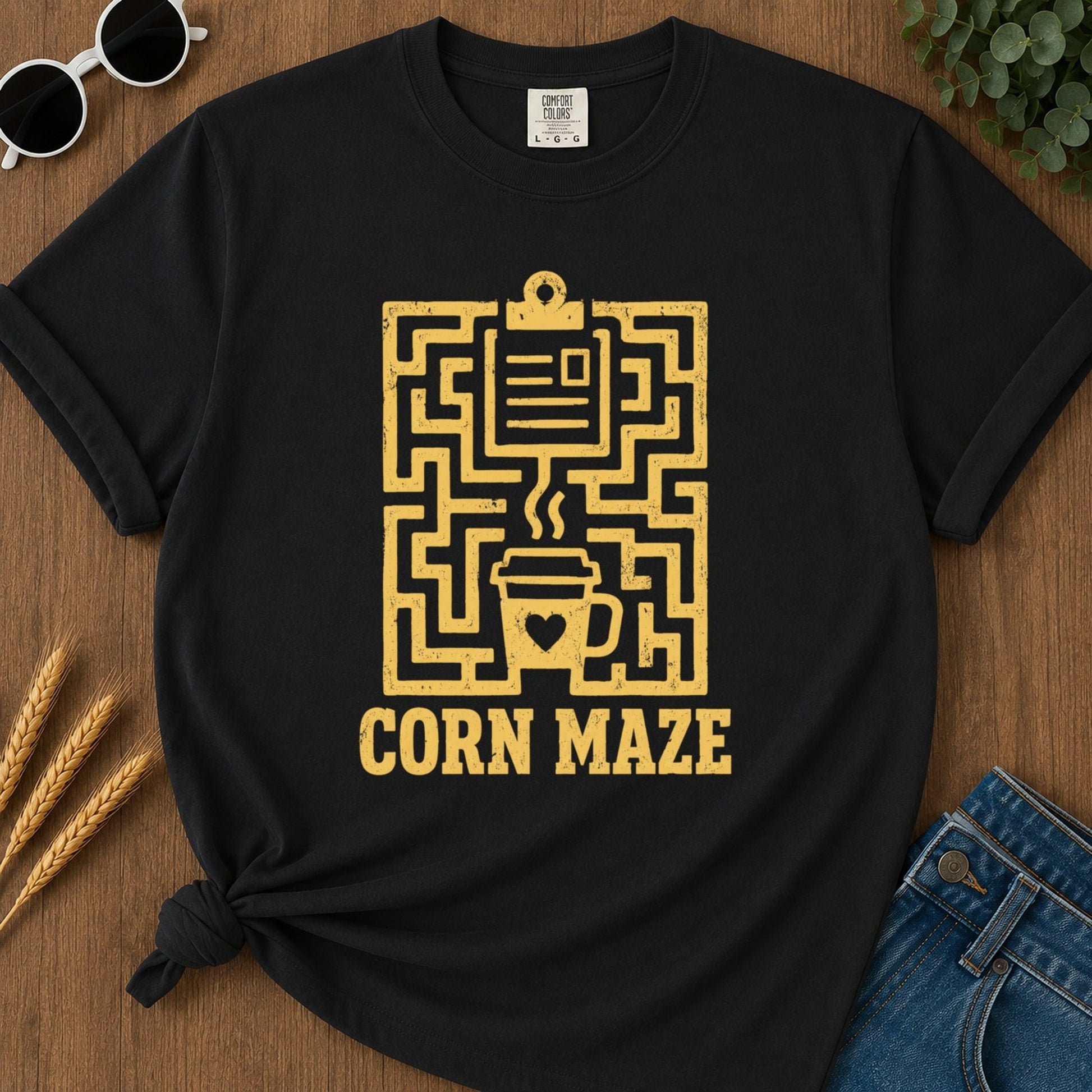 Corn Maze T-shirt - Black Mockup