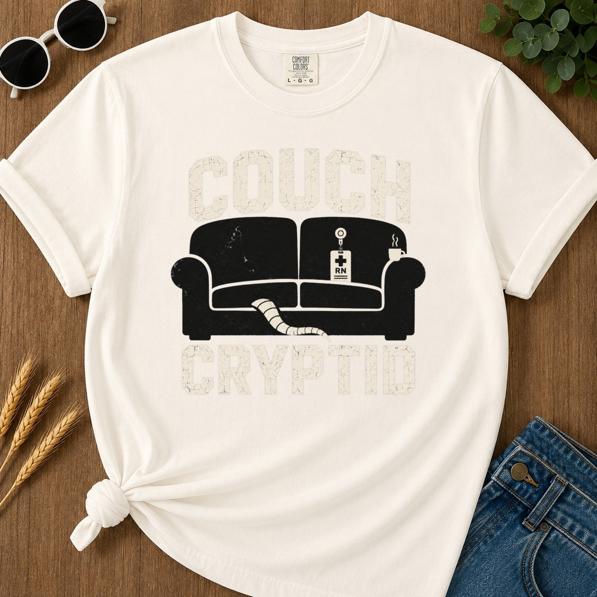 Couch Cryptid T-shirt - Ivory Mockup