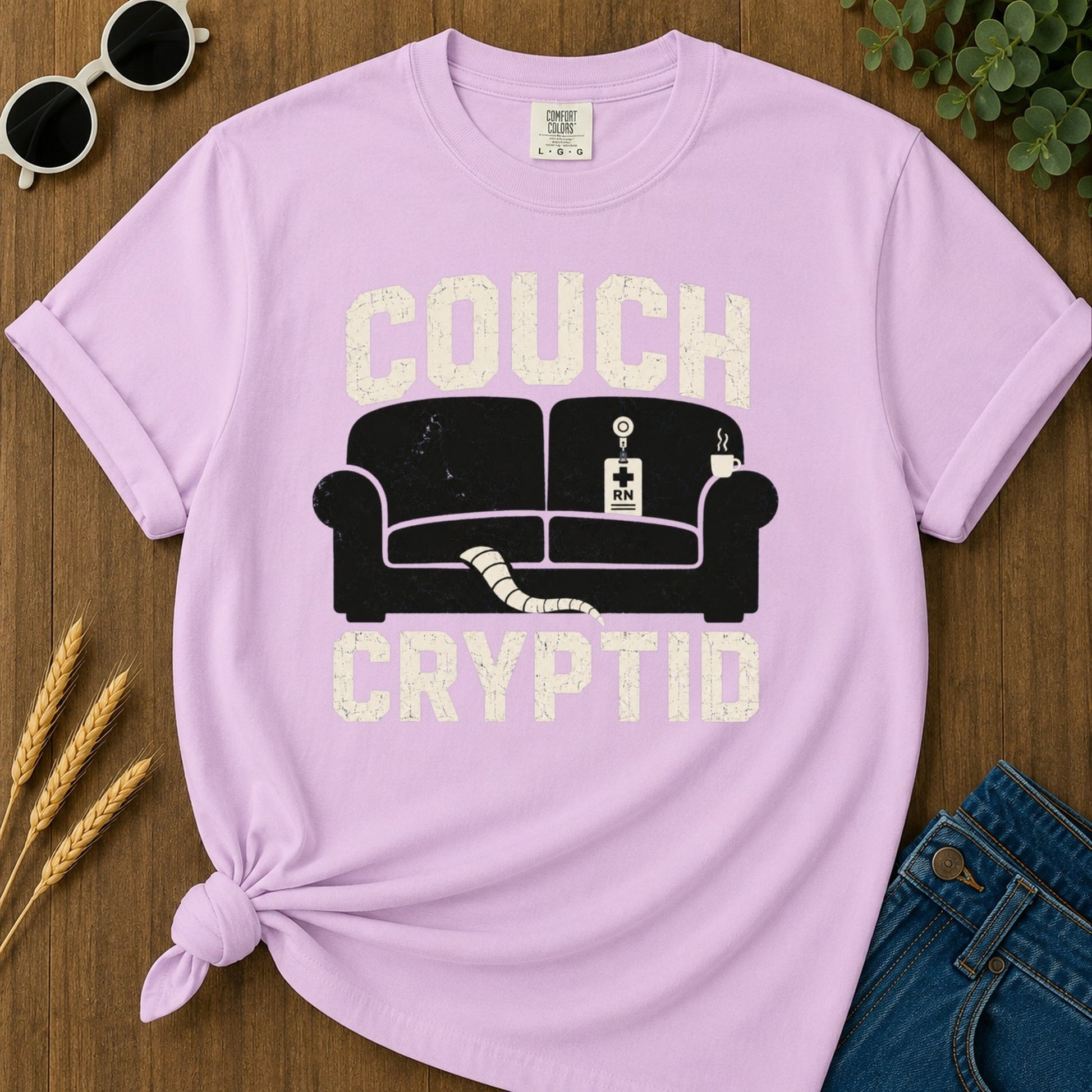Couch Cryptid T-shirt - Orchid Mockup