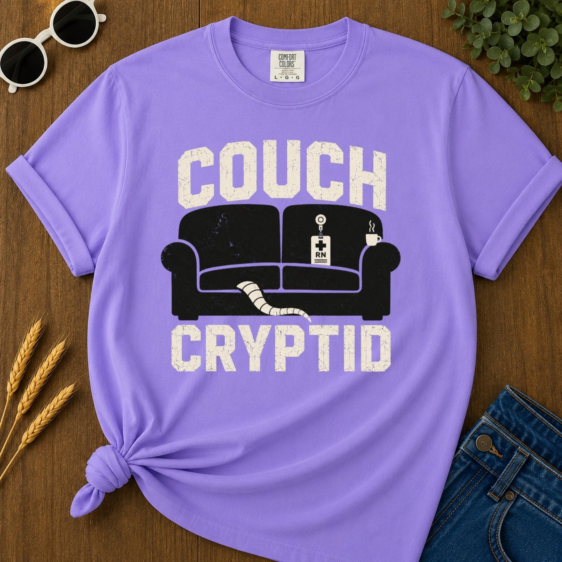 Couch Cryptid T-shirt - Violet Mockup