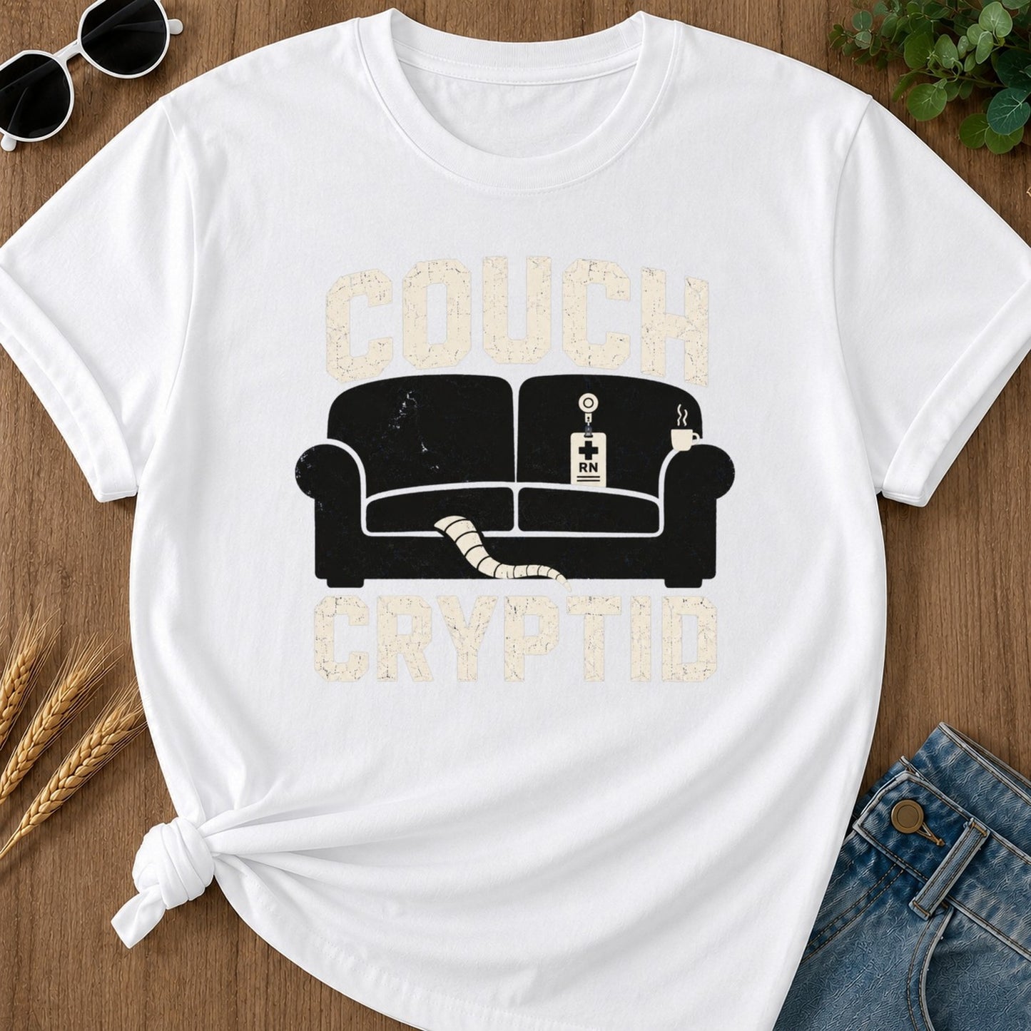 Couch Cryptid T-shirt - White Mockup