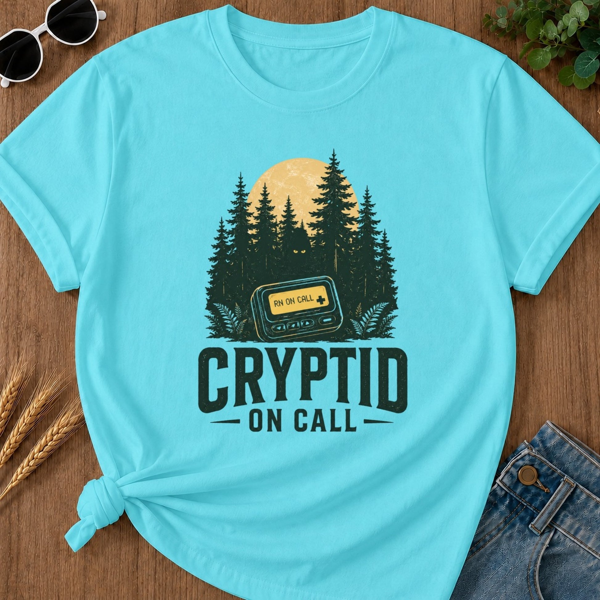Cryptid Call T-shirt - Lagoon Blue Mockup