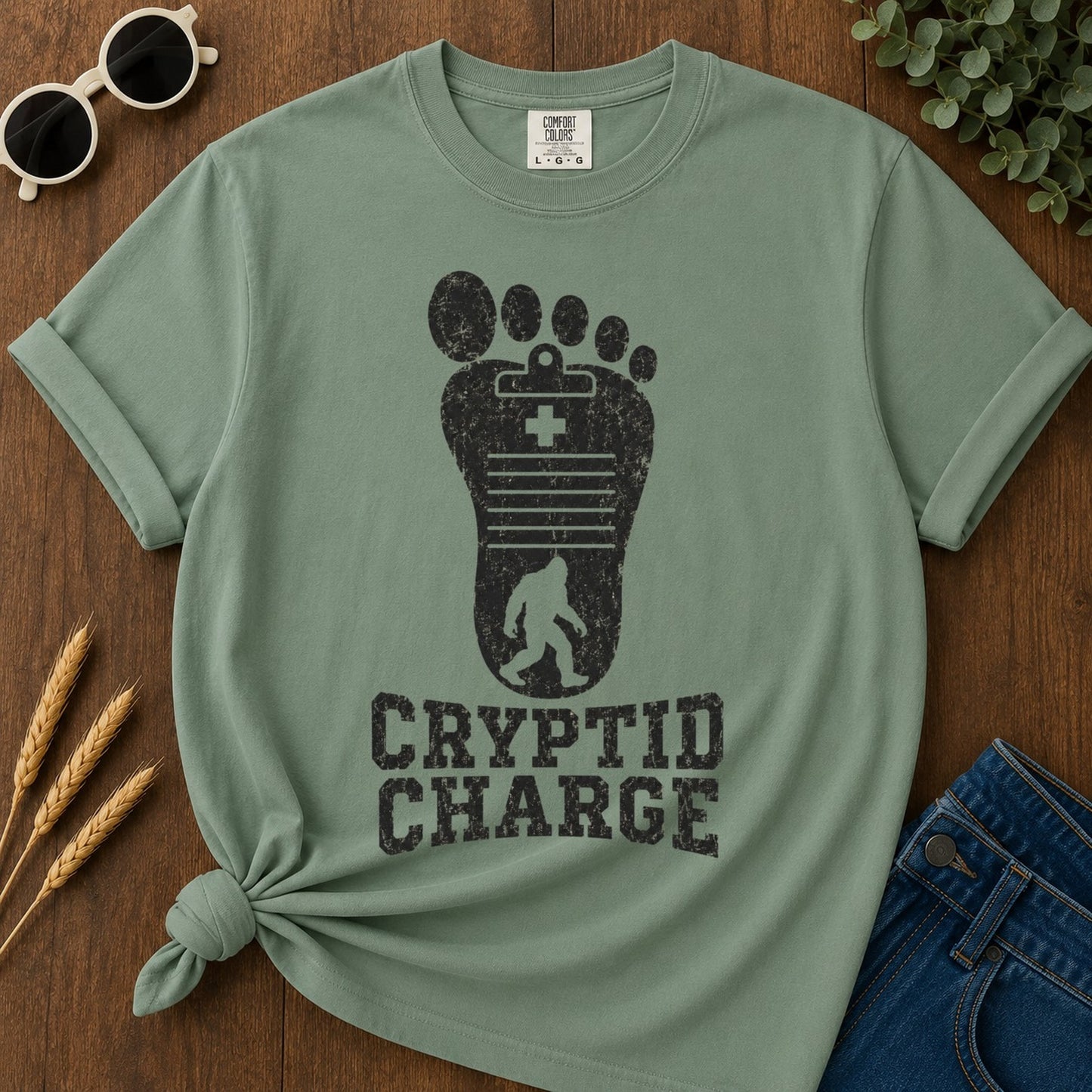 Cryptid Charge T-shirt - Light Green Mockup