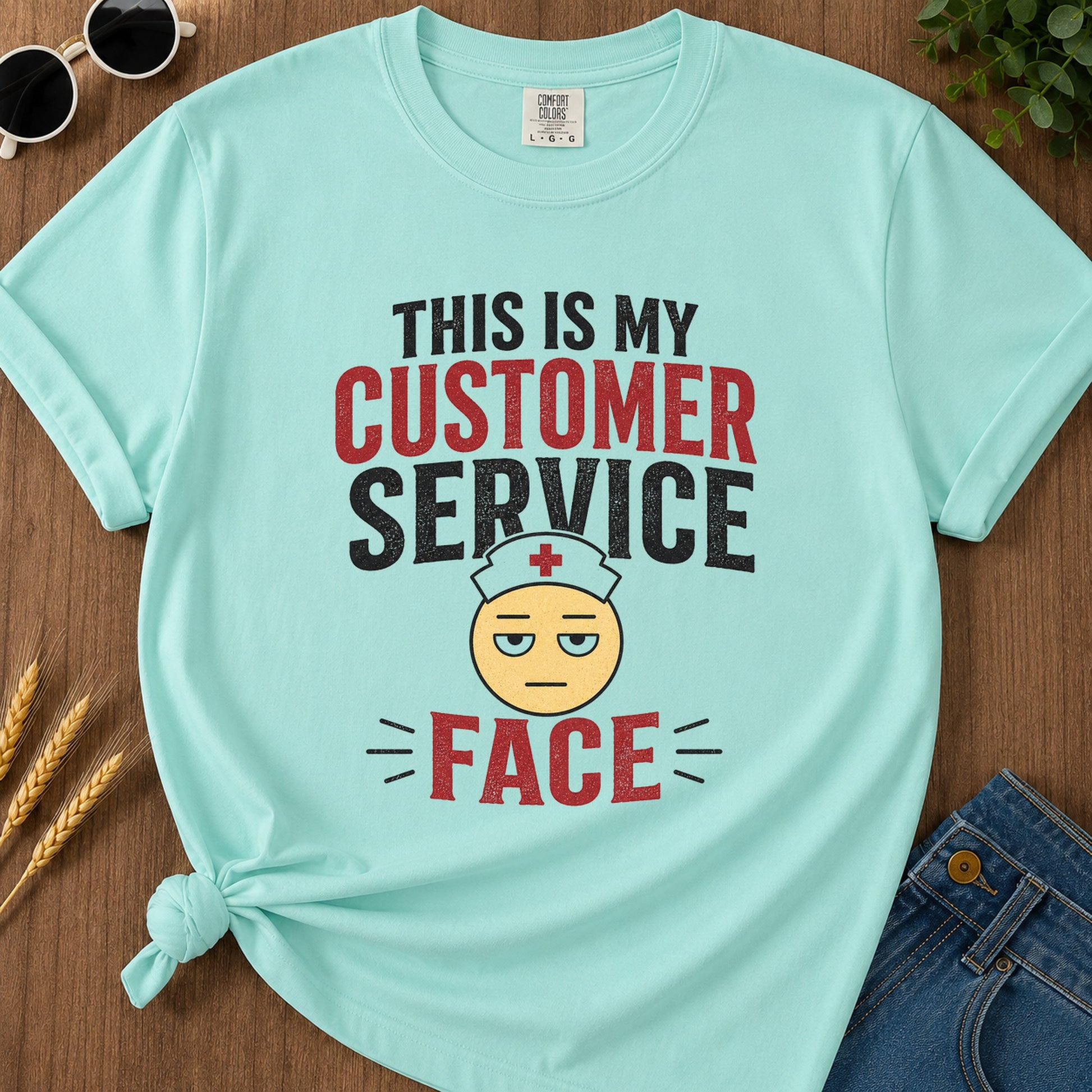 Customer Service Face T-Shirt - Chalky Mint