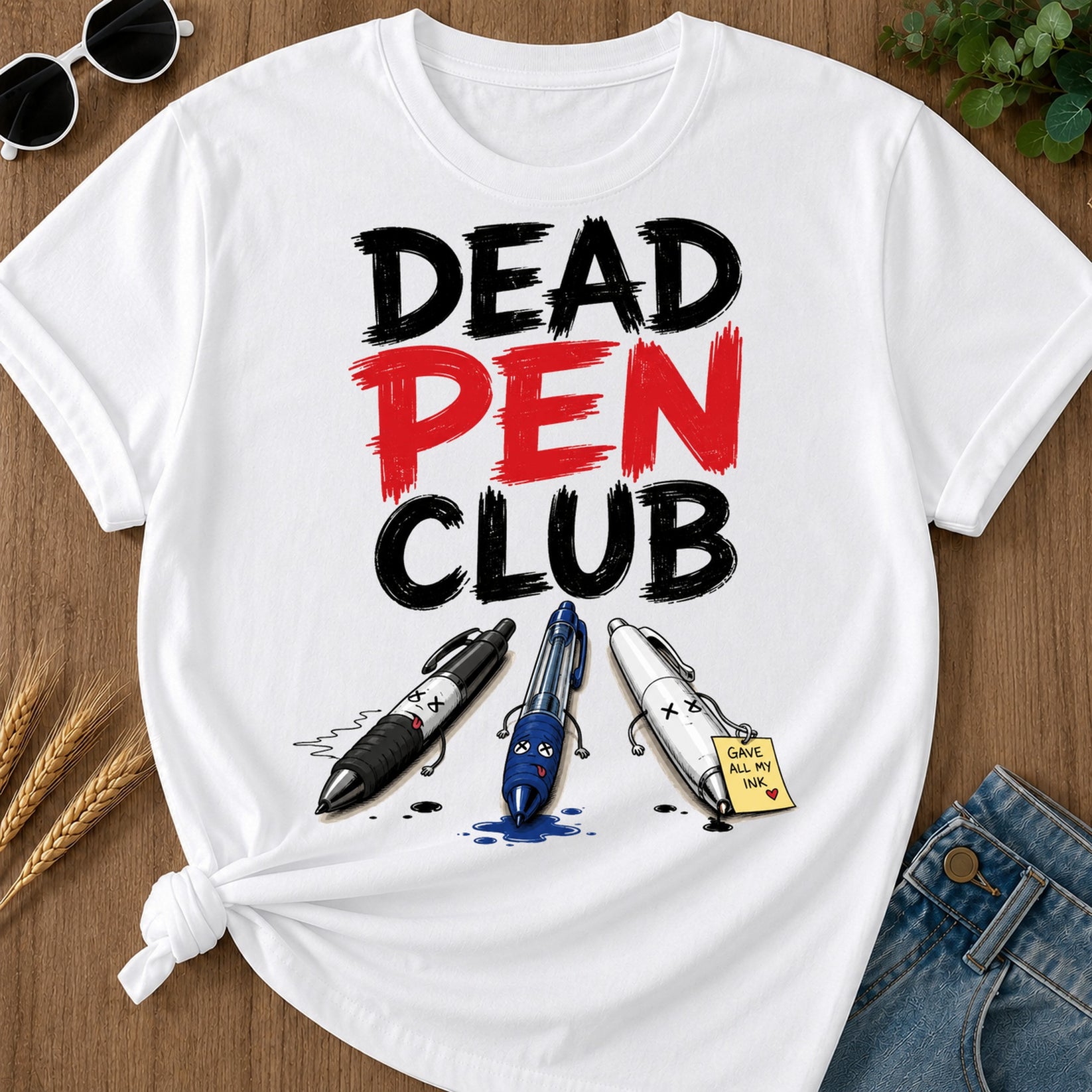 Dead Pen Club Red T-Shirt - White