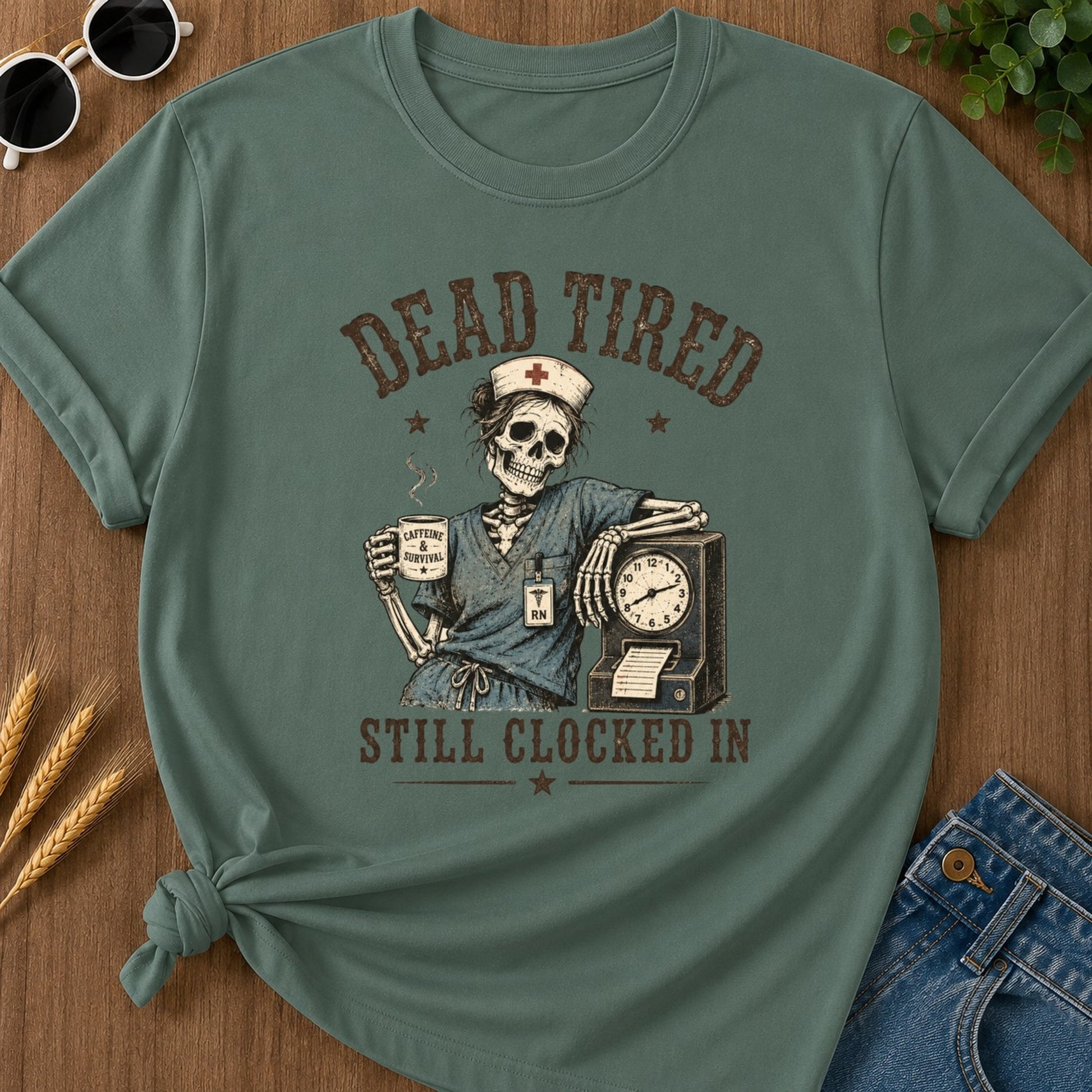 Dead Tired T-shirt - Blue Spruce Mockup