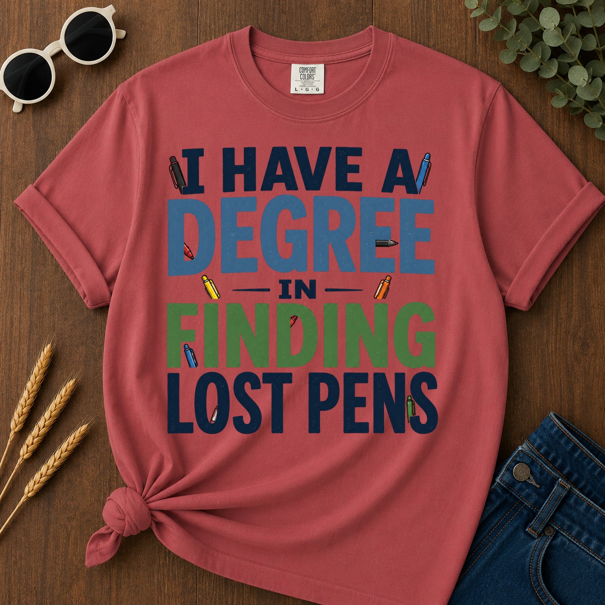 Degree Finding Lost Pens T-Shirt - Crimson
