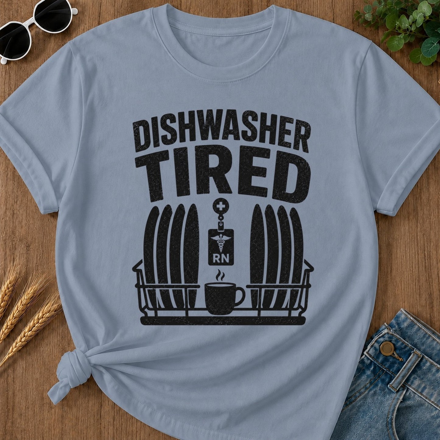 Dishwasher Tired T-shirt - Blue Jean Mockup