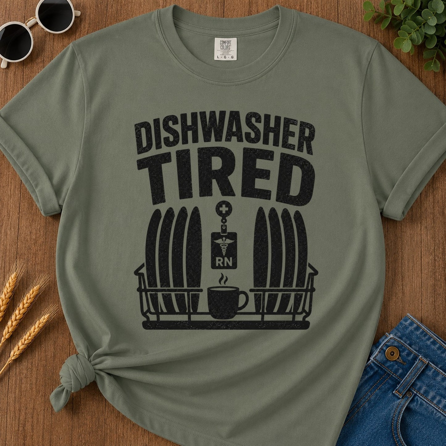 Dishwasher Tired T-shirt - Moss Mockup