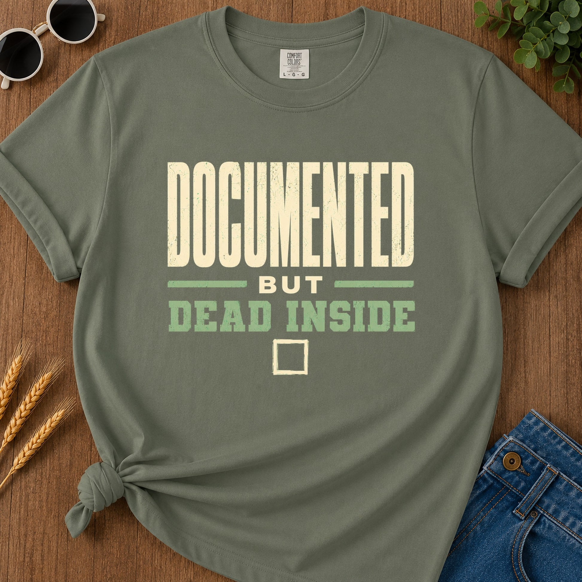 Documented Dead Inside T-Shirt - Moss