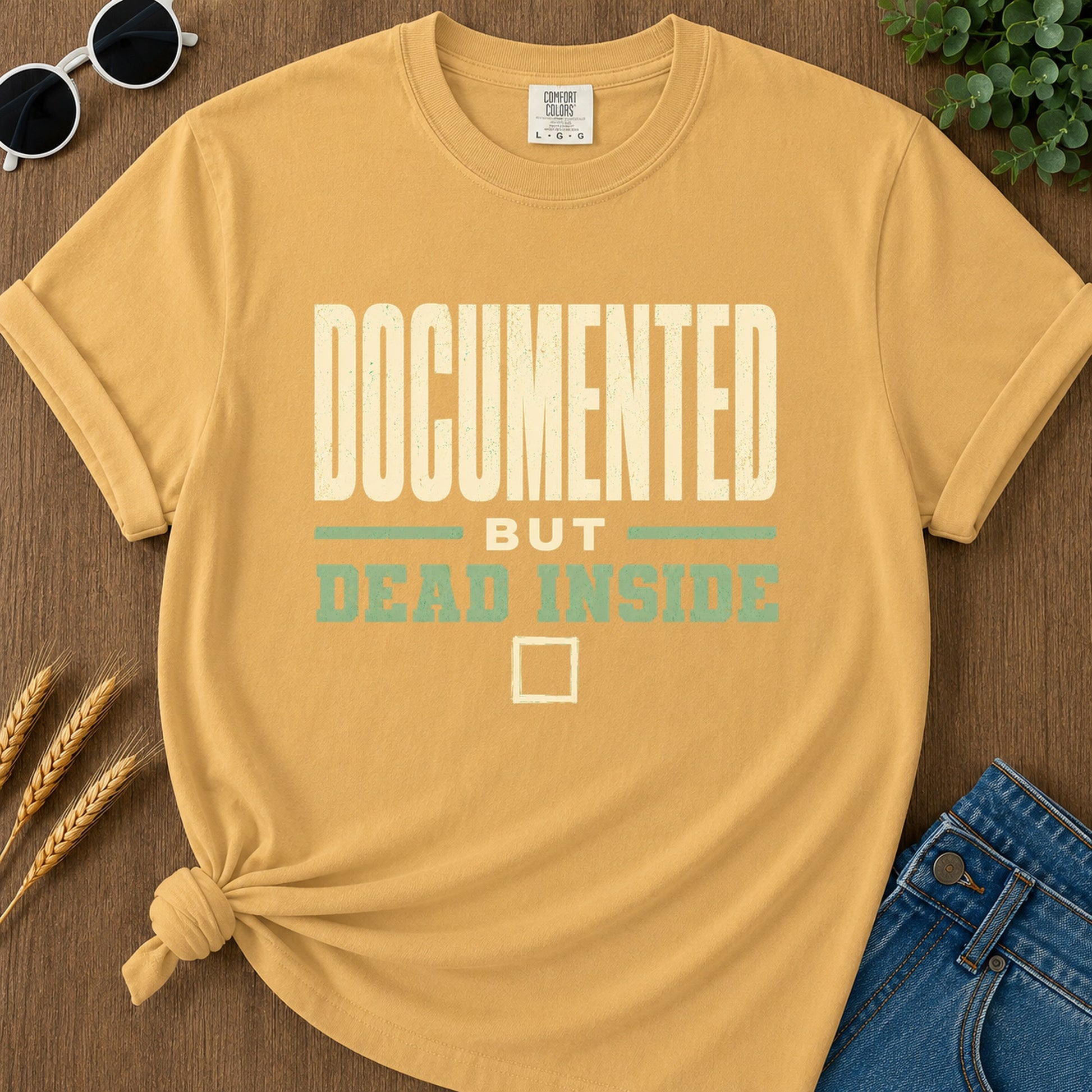Documented Dead Inside T-Shirt - Mustard