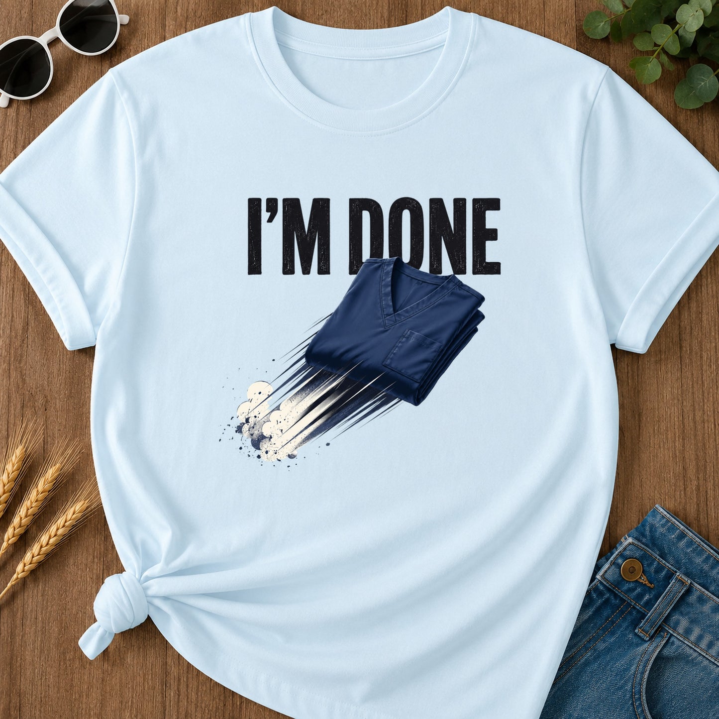 Done Flying Scrubs T-Shirt - Chambray
