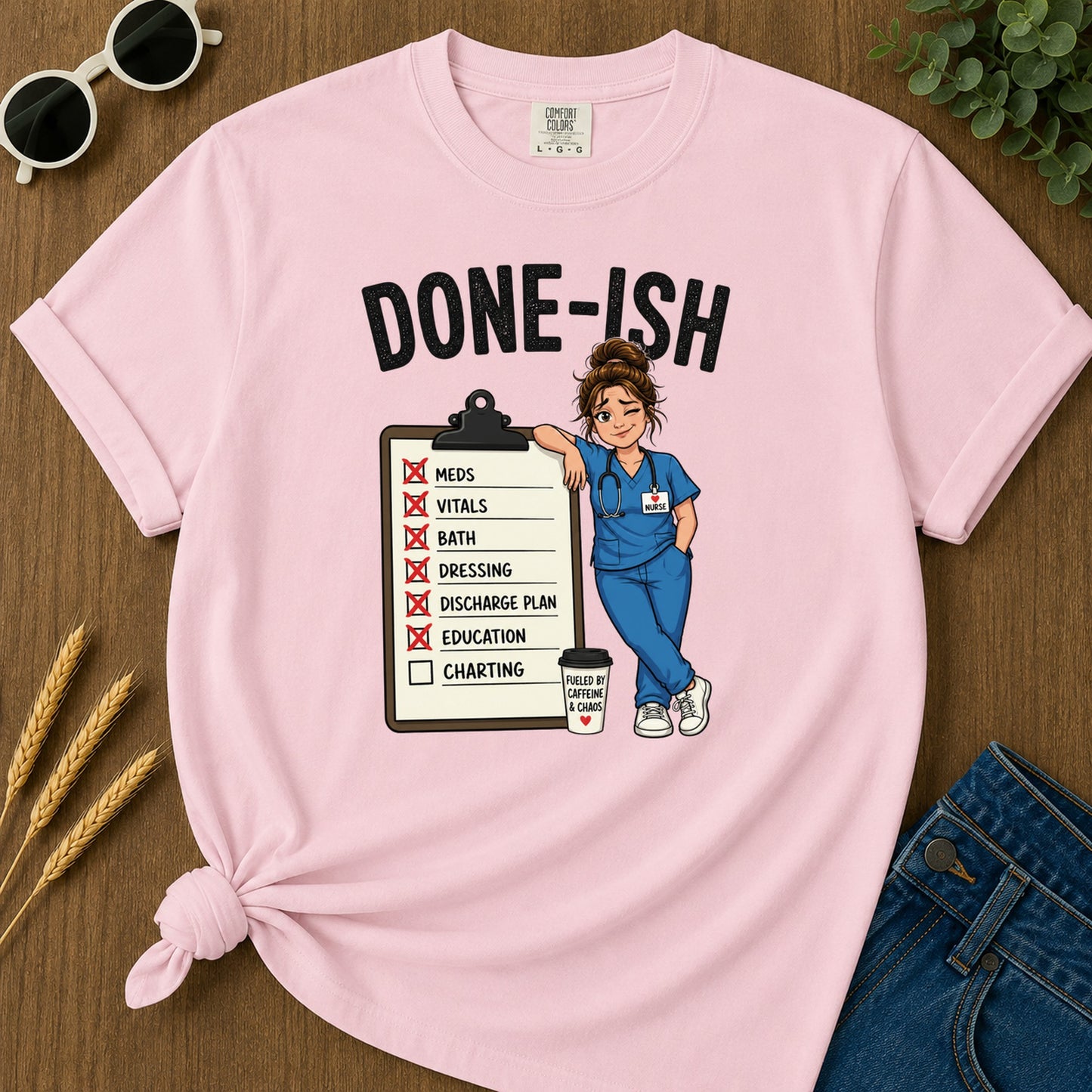 Done Ish Charting Checklist T-Shirt - Blossom