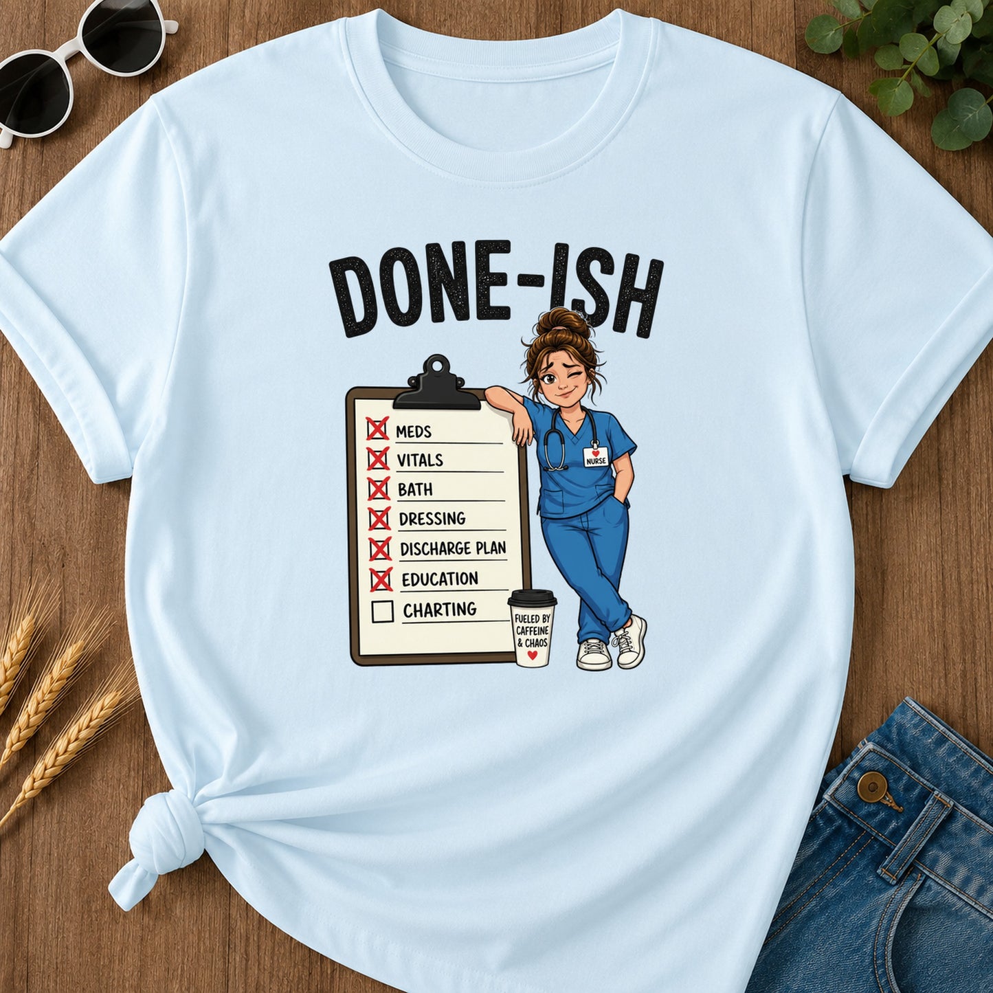 Done Ish Charting Checklist T-Shirt - Chambray
