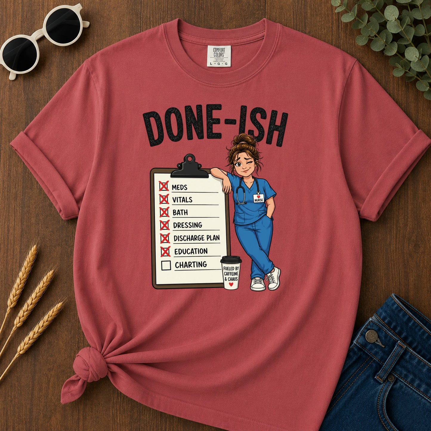 Done Ish Charting Checklist T-Shirt - Crimson