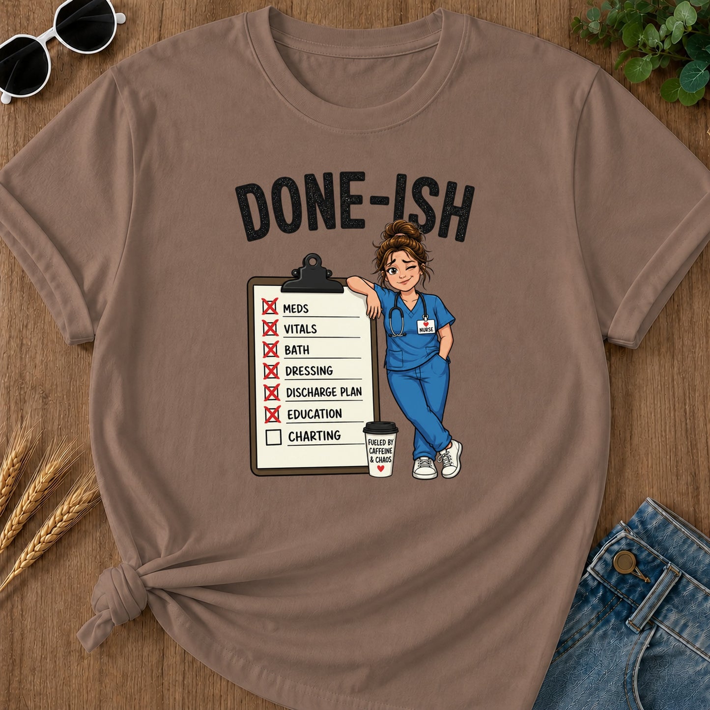 Done Ish Charting Checklist T-Shirt - Espresso