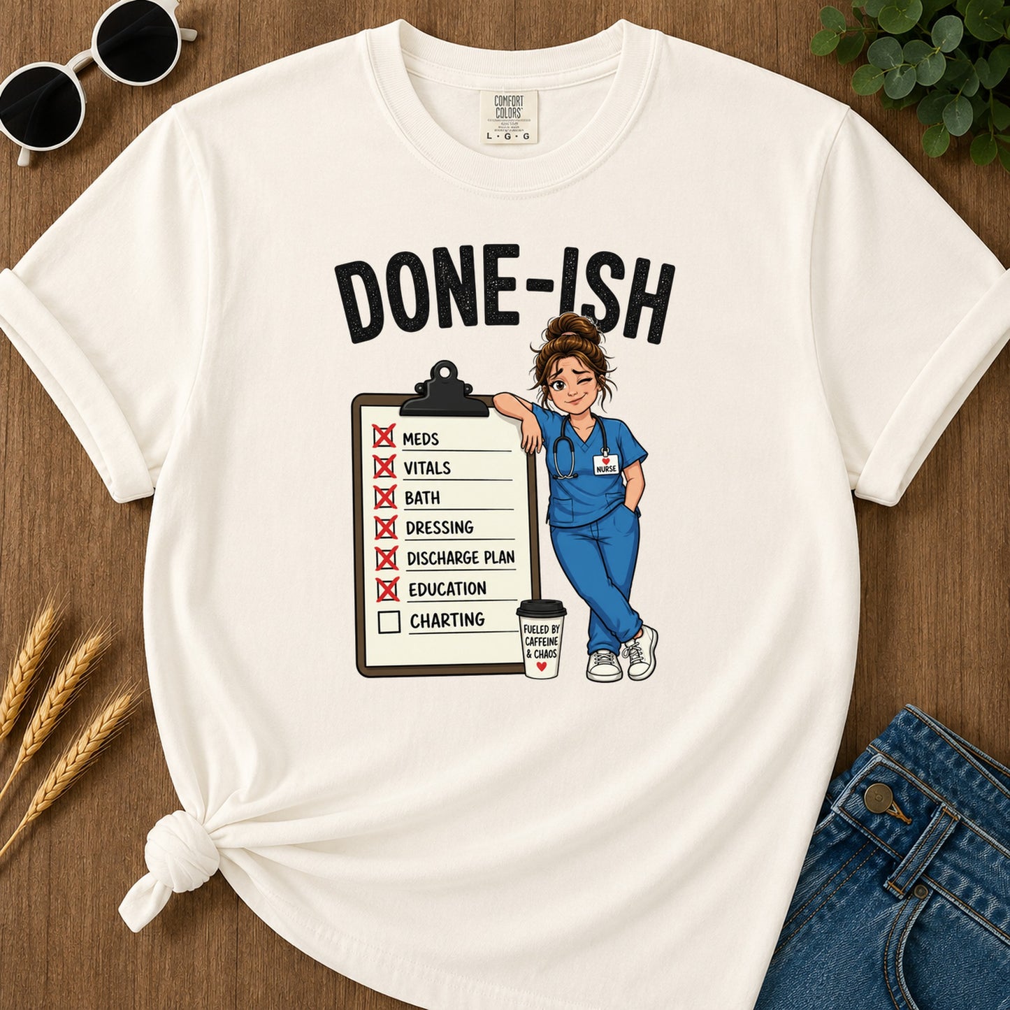 Done Ish Charting Checklist T-Shirt - Ivory