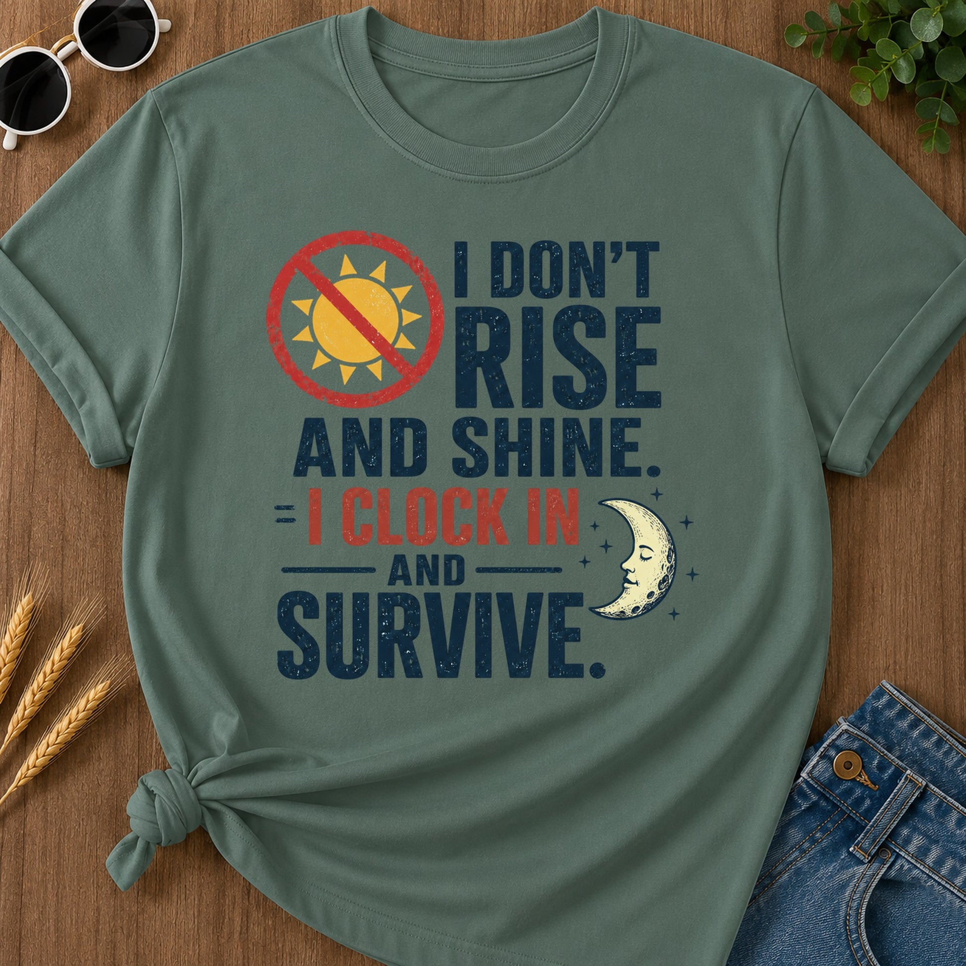Dont Rise Clock In Survive T-Shirt - Blue Spruce