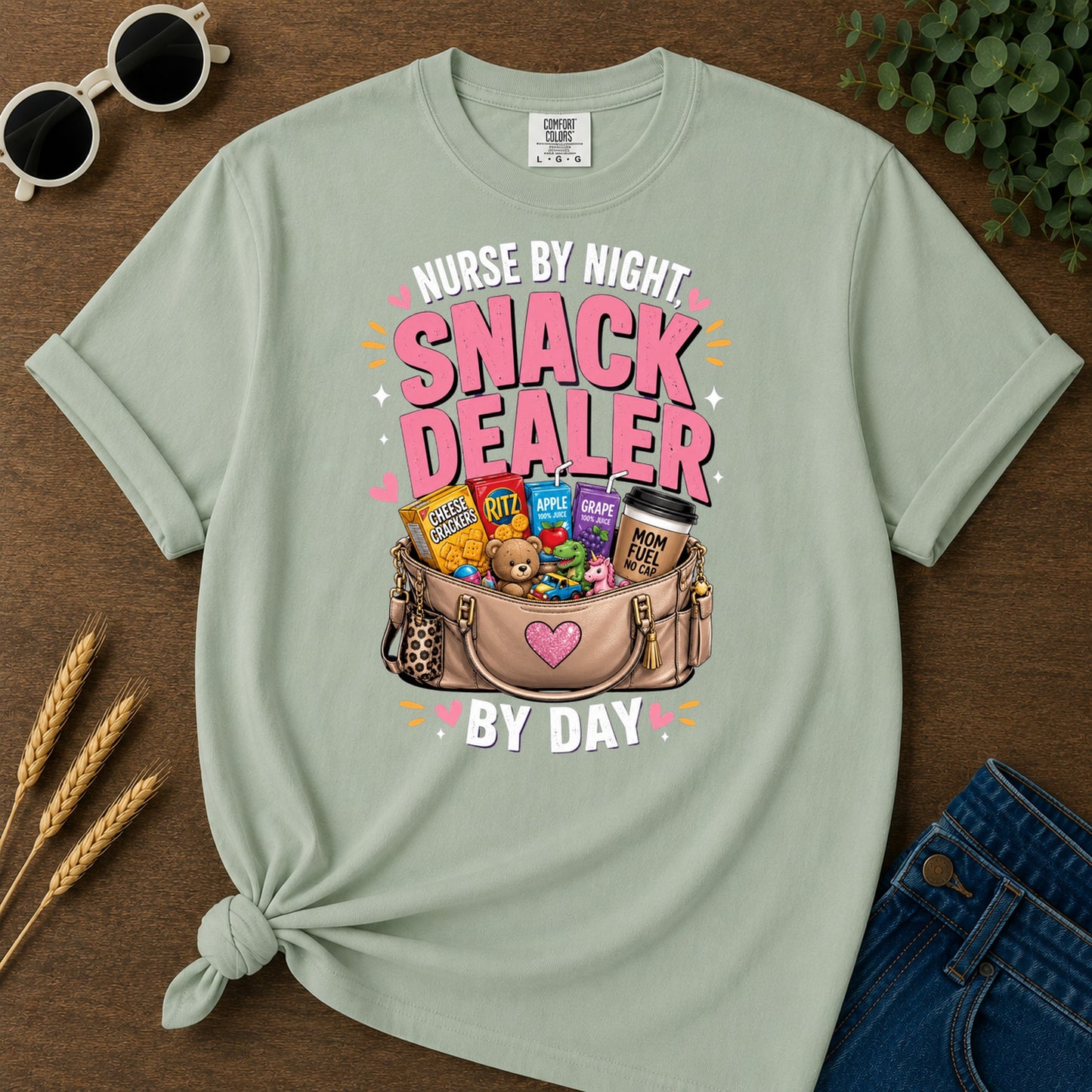Eby Ght Nurse Apple Ritz Grape 100 Juice Cheese Mom T-Shirt - Bay