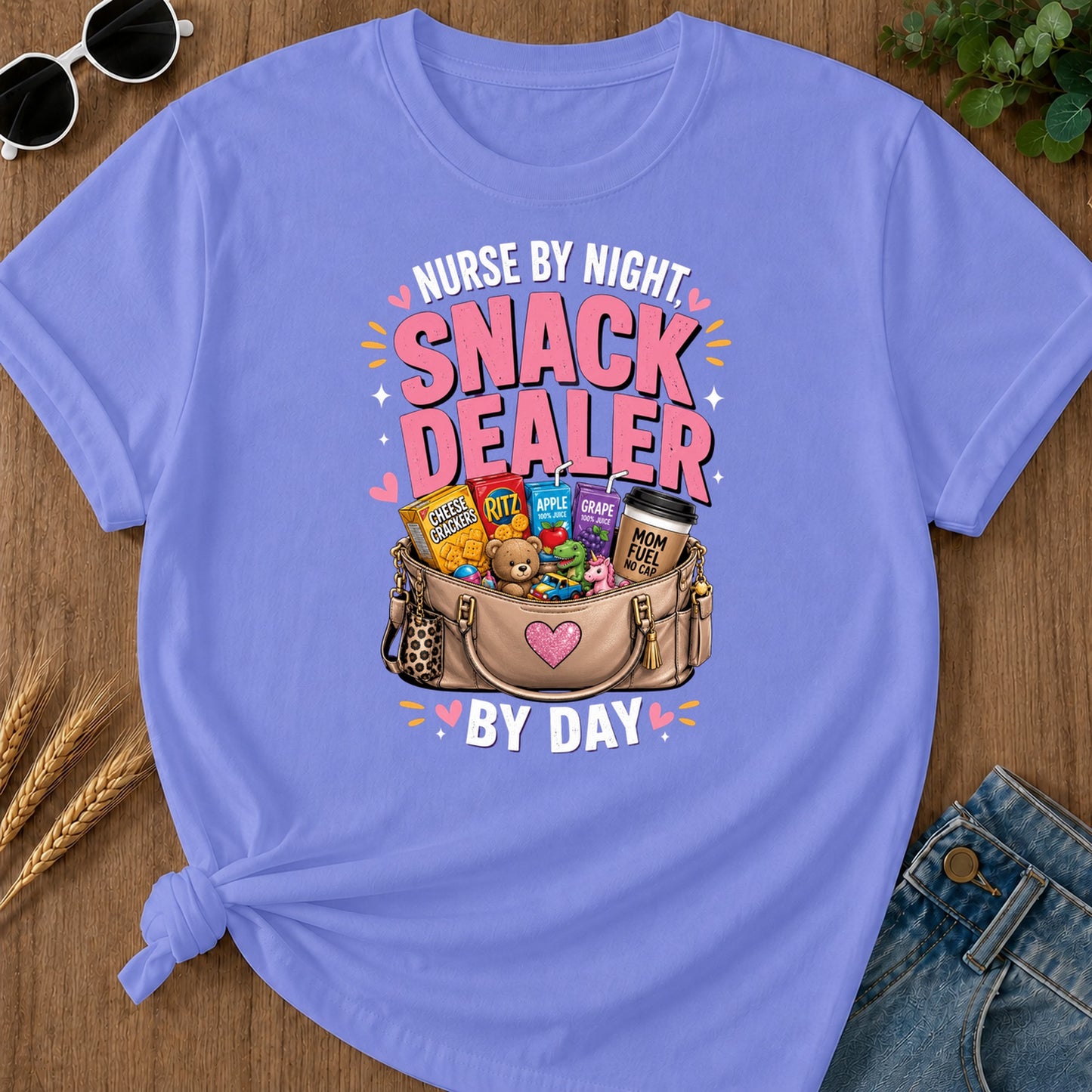 Eby Ght Nurse Apple Ritz Grape 100 Juice Cheese Mom T-Shirt - Flo Blue