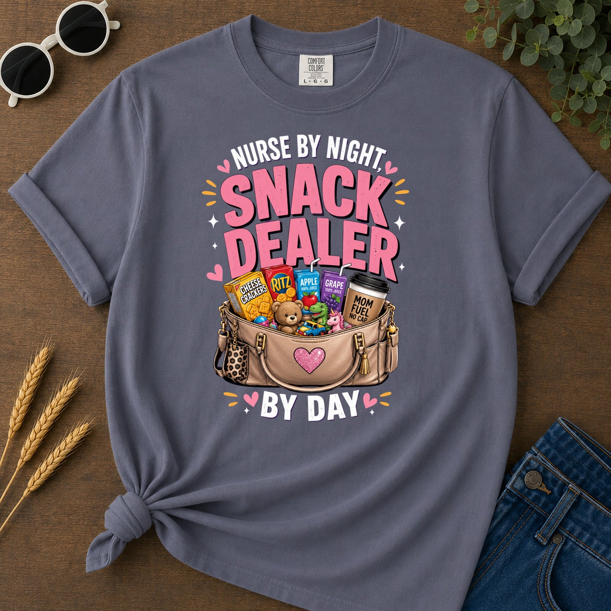 Eby Ght Nurse Apple Ritz Grape 100 Juice Cheese Mom T-Shirt - Navy