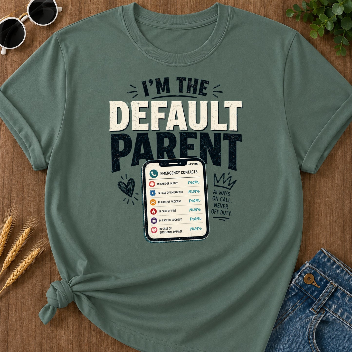 Emergency Contacts Mom T-Shirt - Blue Spruce