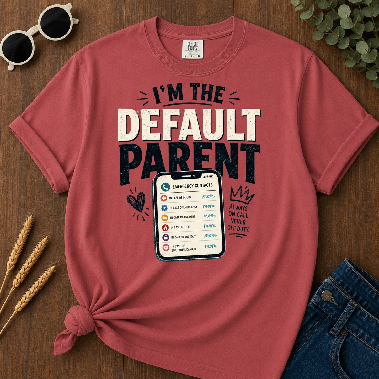 Emergency Contacts Mom T-Shirt - Crimson