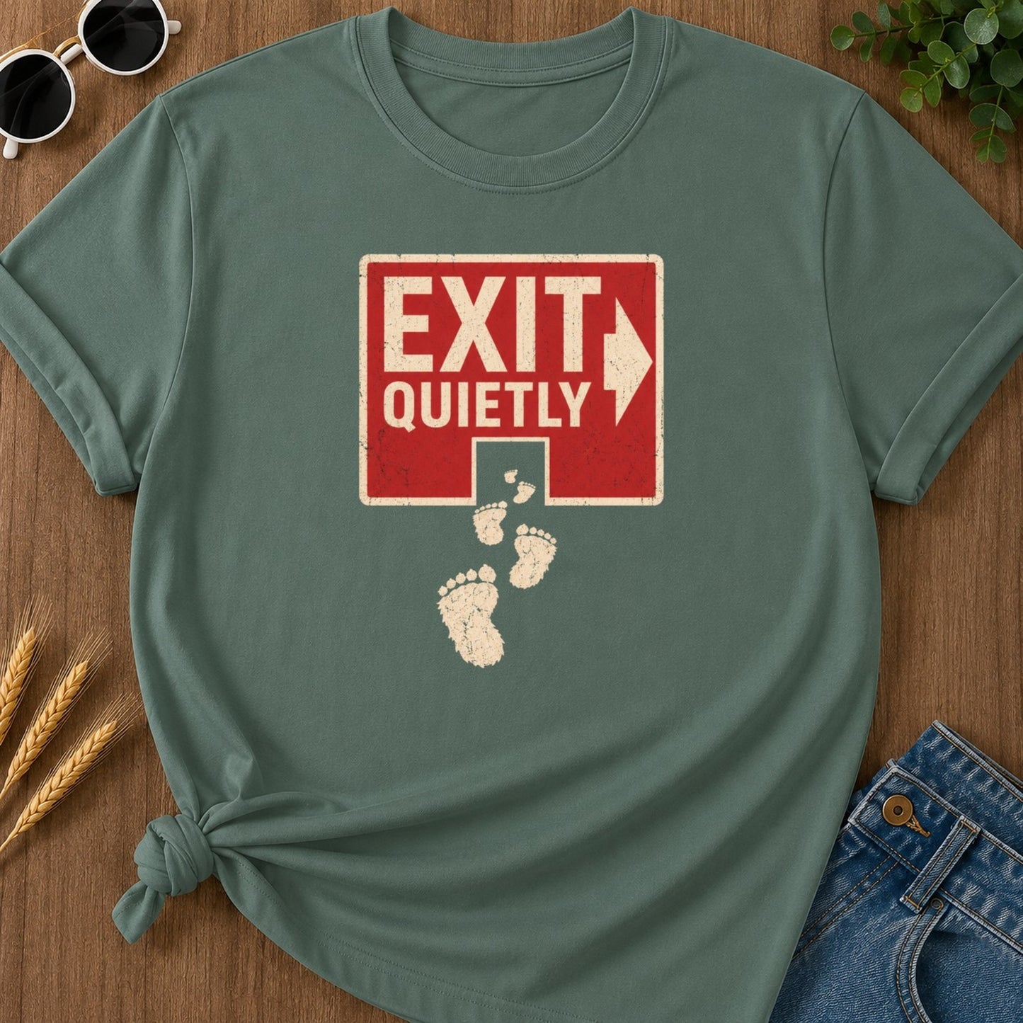 Exit Quietly T-shirt - Blue Spruce Mockup