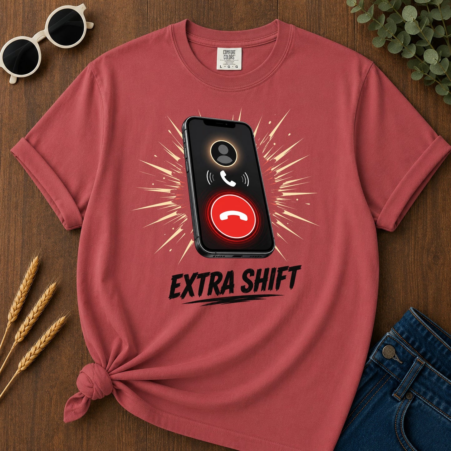 Extra Shift Call T-Shirt - Crimson