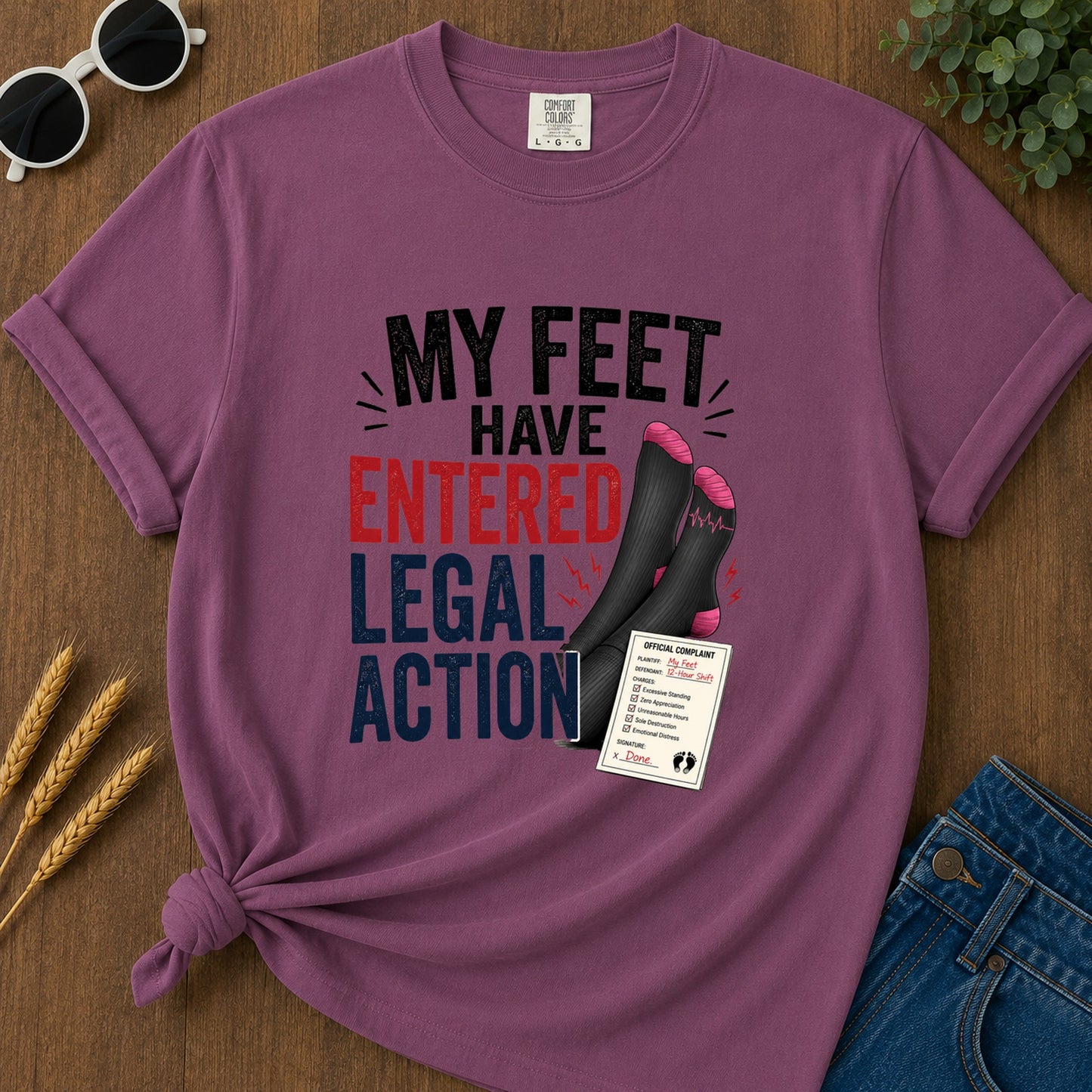 Feet Entered Legal Action T-Shirt - Berry