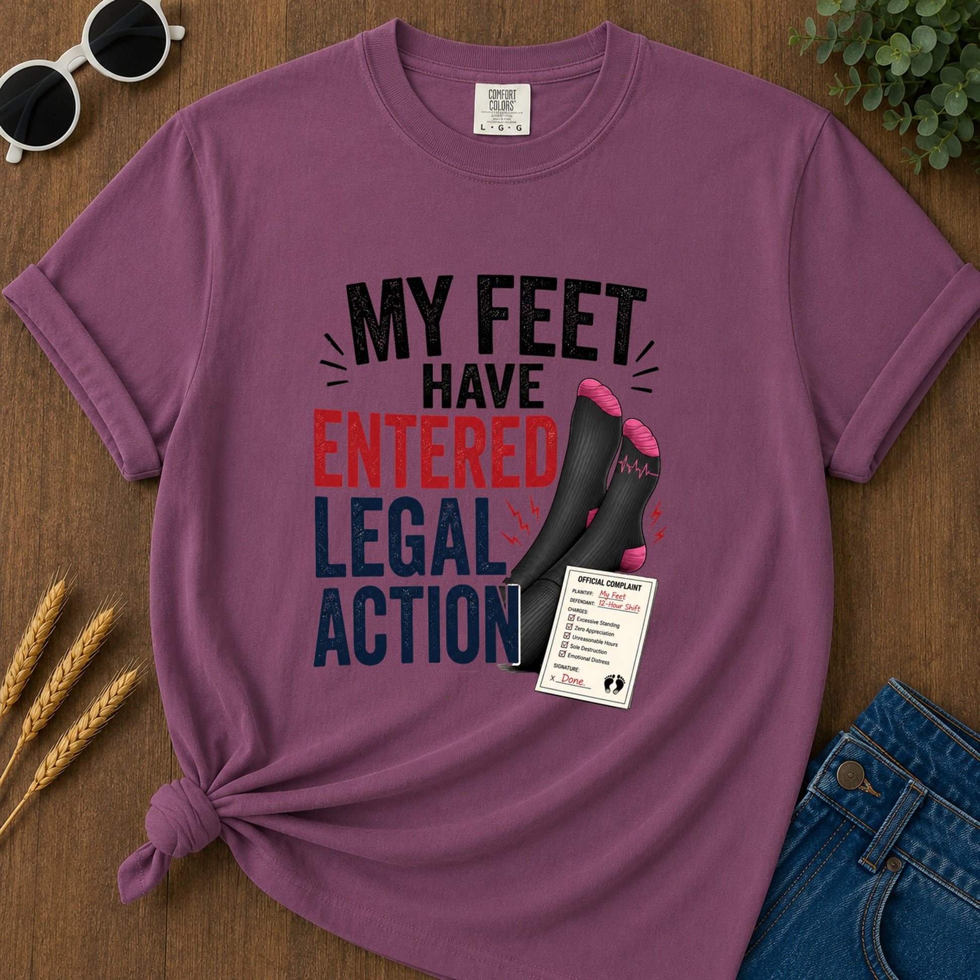 Feet Entered Legal Action T-Shirt - Berry