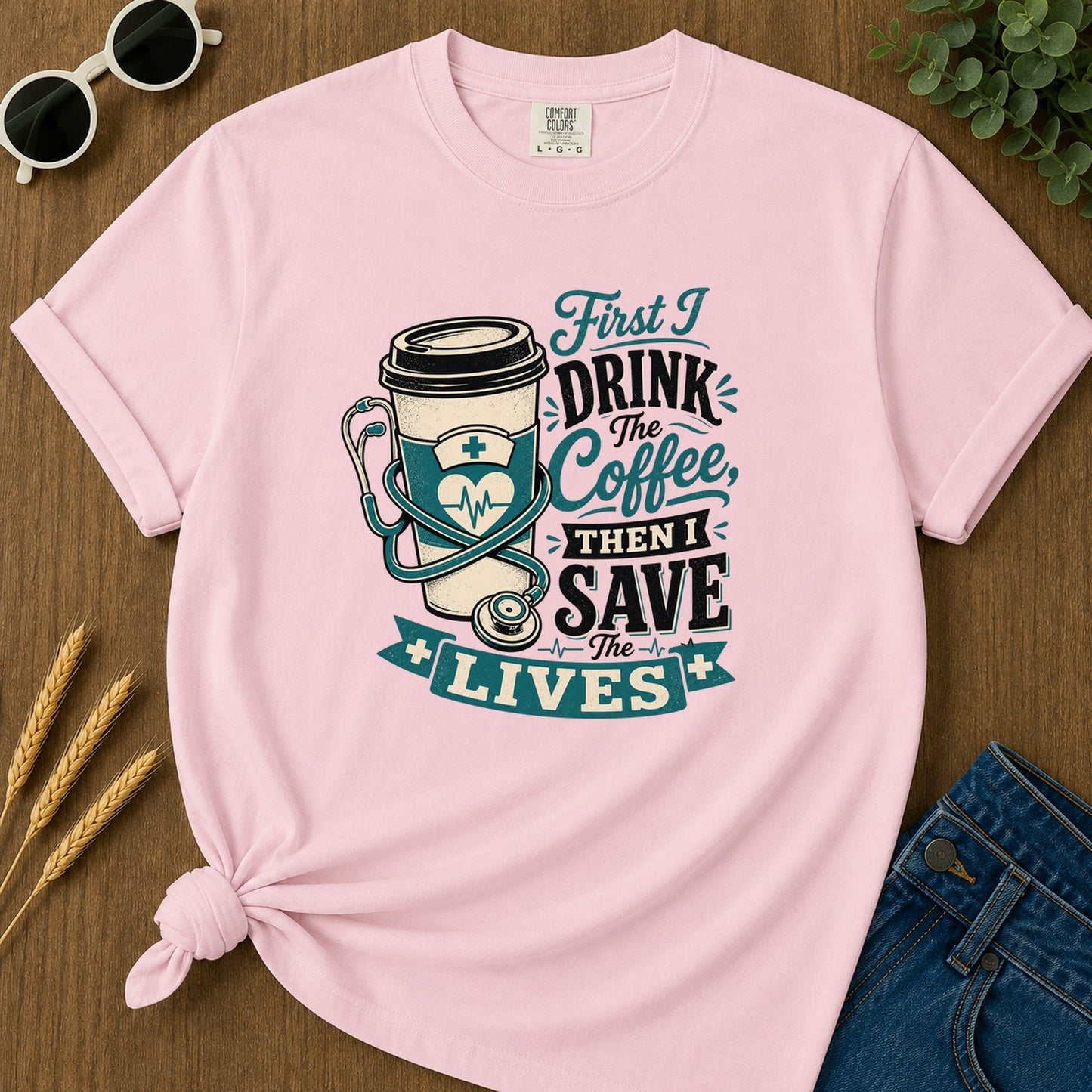 First I Drink Coffee T-Shirt - Blossom