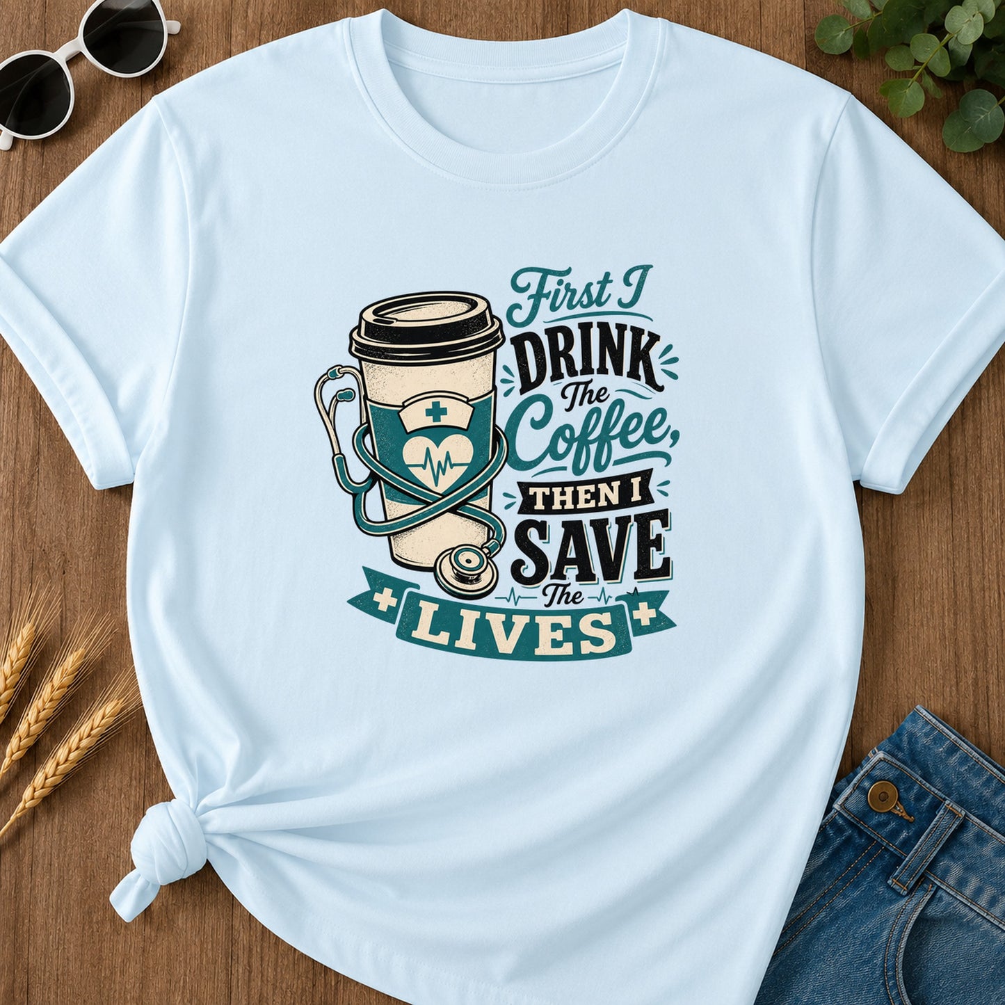 First I Drink Coffee T-Shirt - Chambray
