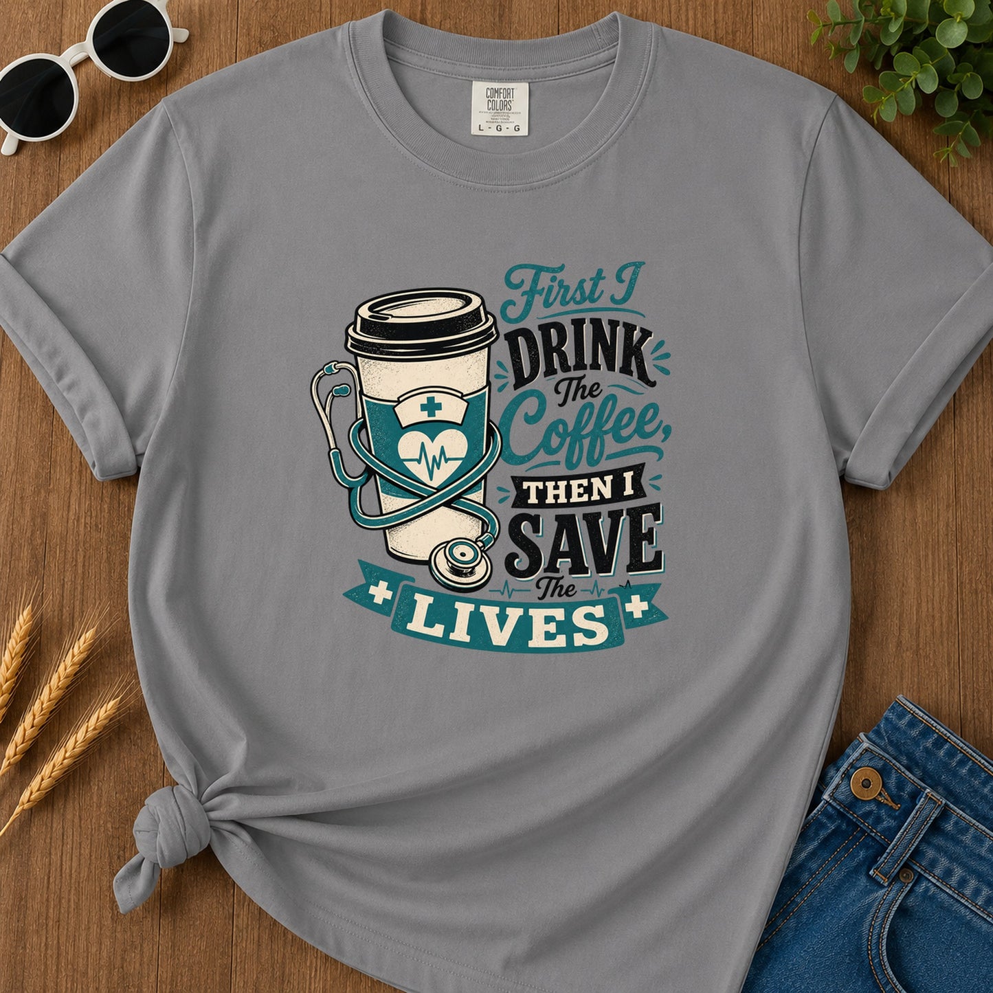 First I Drink Coffee T-Shirt - Grey
