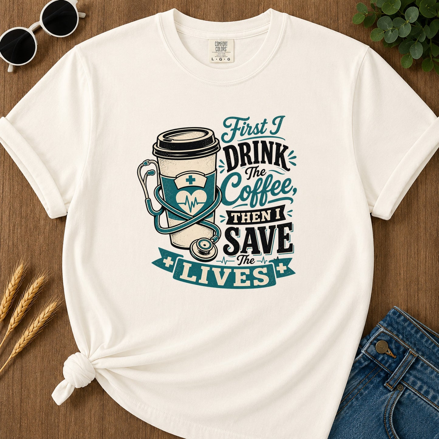 First I Drink Coffee T-Shirt - Ivory