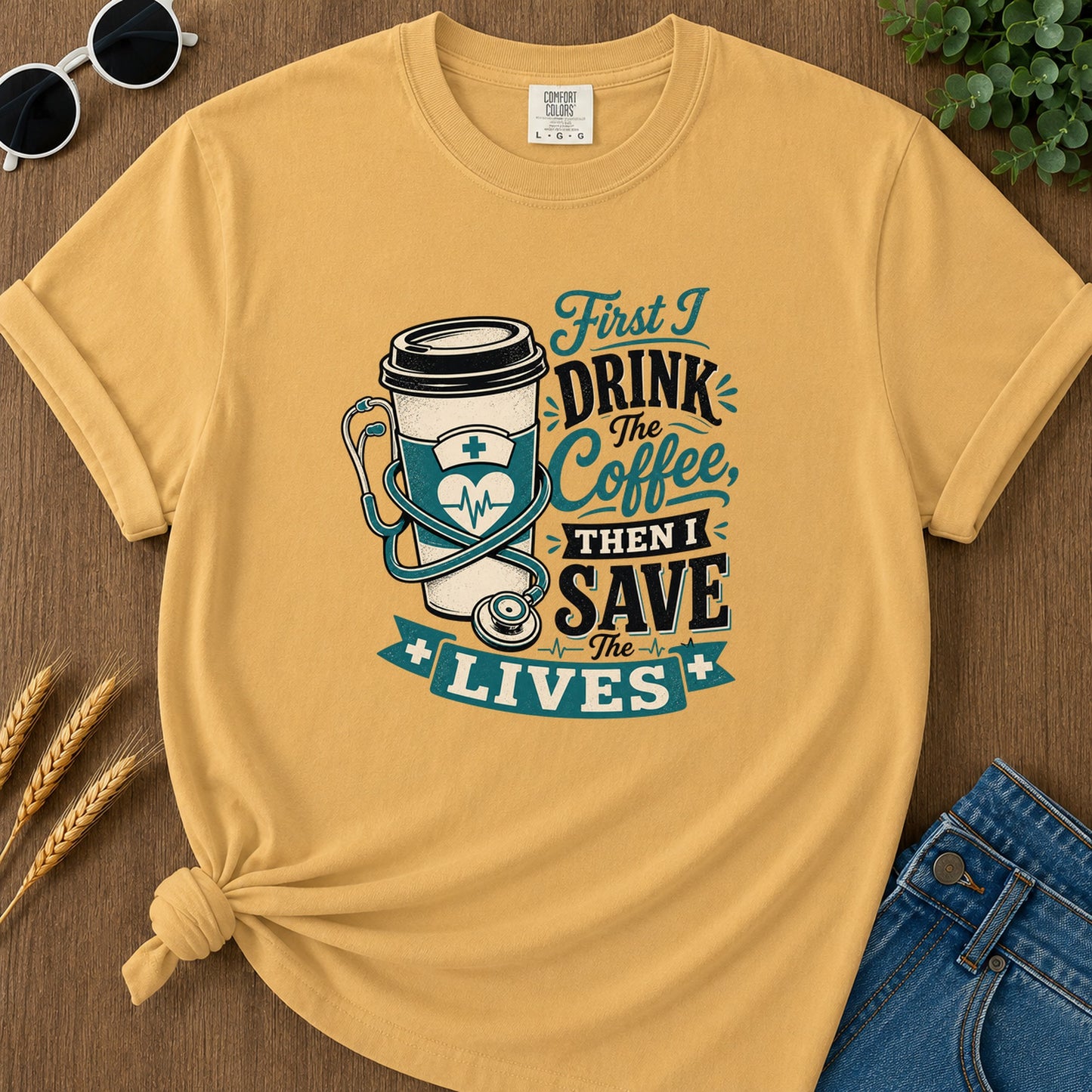 First I Drink Coffee T-Shirt - Mustard