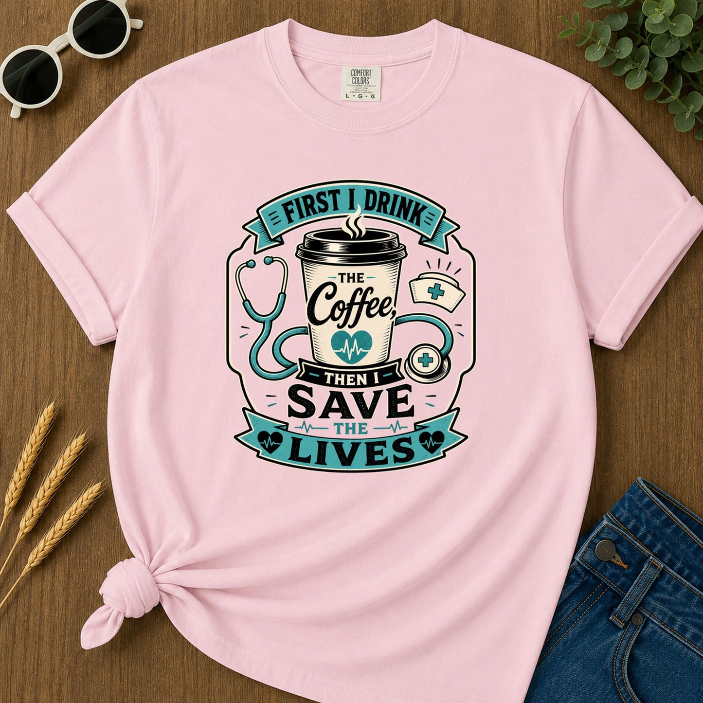 First I Drink The Coffee T-Shirt - Blossom